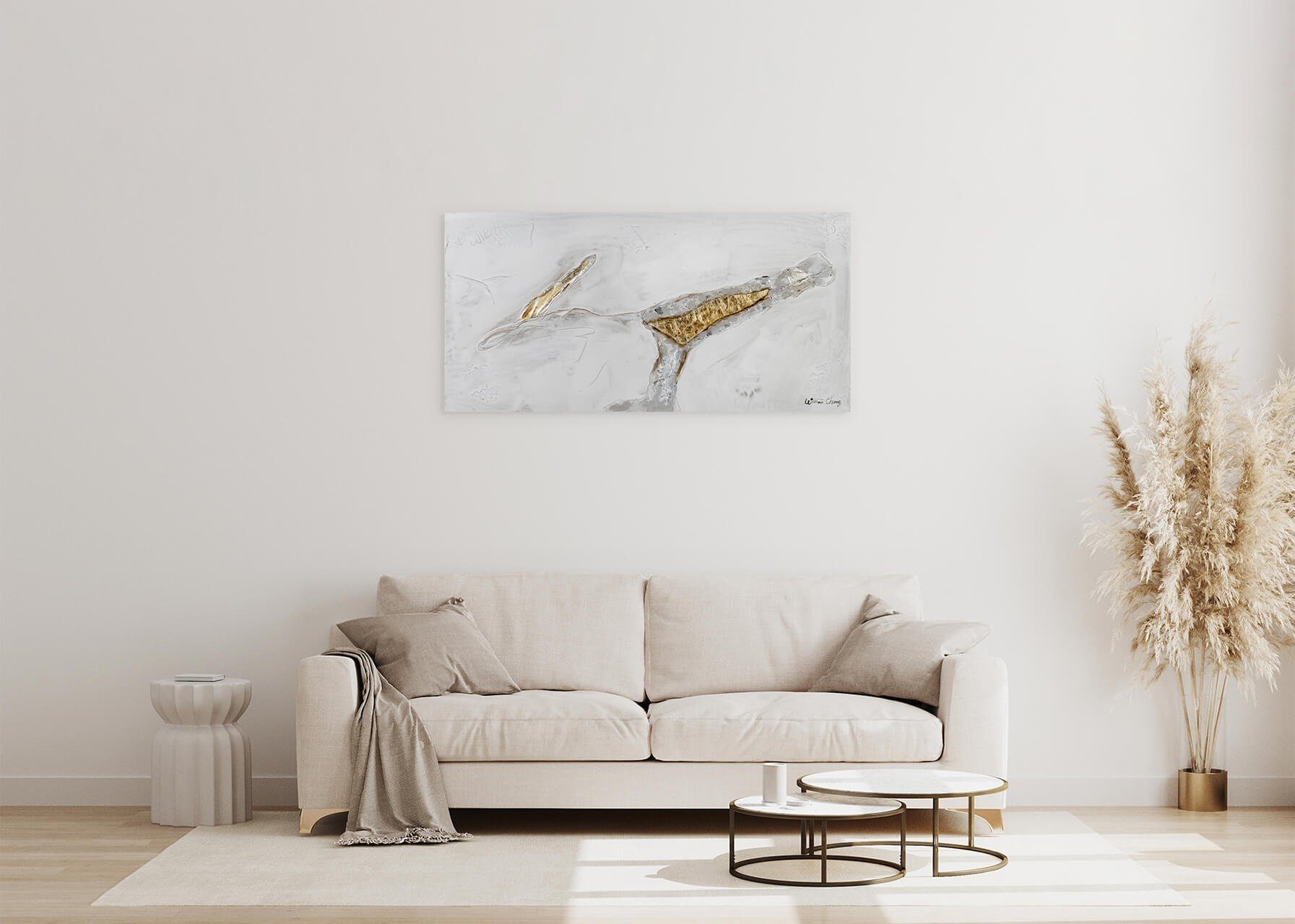 cm, Wohnzimmer HANDGEMALT Wandbild 100% Gold 100x50 Leinwandbild Gemälde Layer KUNSTLOFT