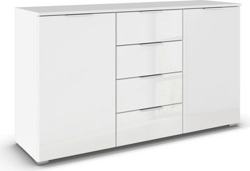 rauch Kommode Sideboard Kombikommode Schubladenkommode AGORDO mit Glasfront, Breite 140 cm mit 4 Schubkästen und 2 Türen, inkl. 3er-Set Filzboxen