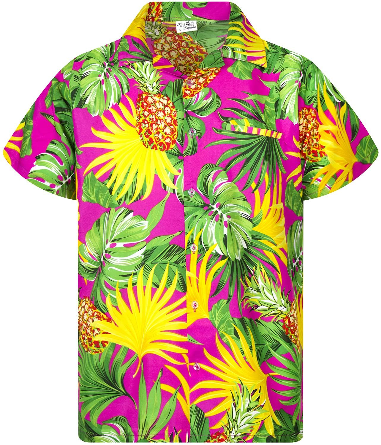 Hawaiihemd Pineapple Leaves Kids Funky Hawaii-Hemd Kinder Kurzarm Front-Tasche