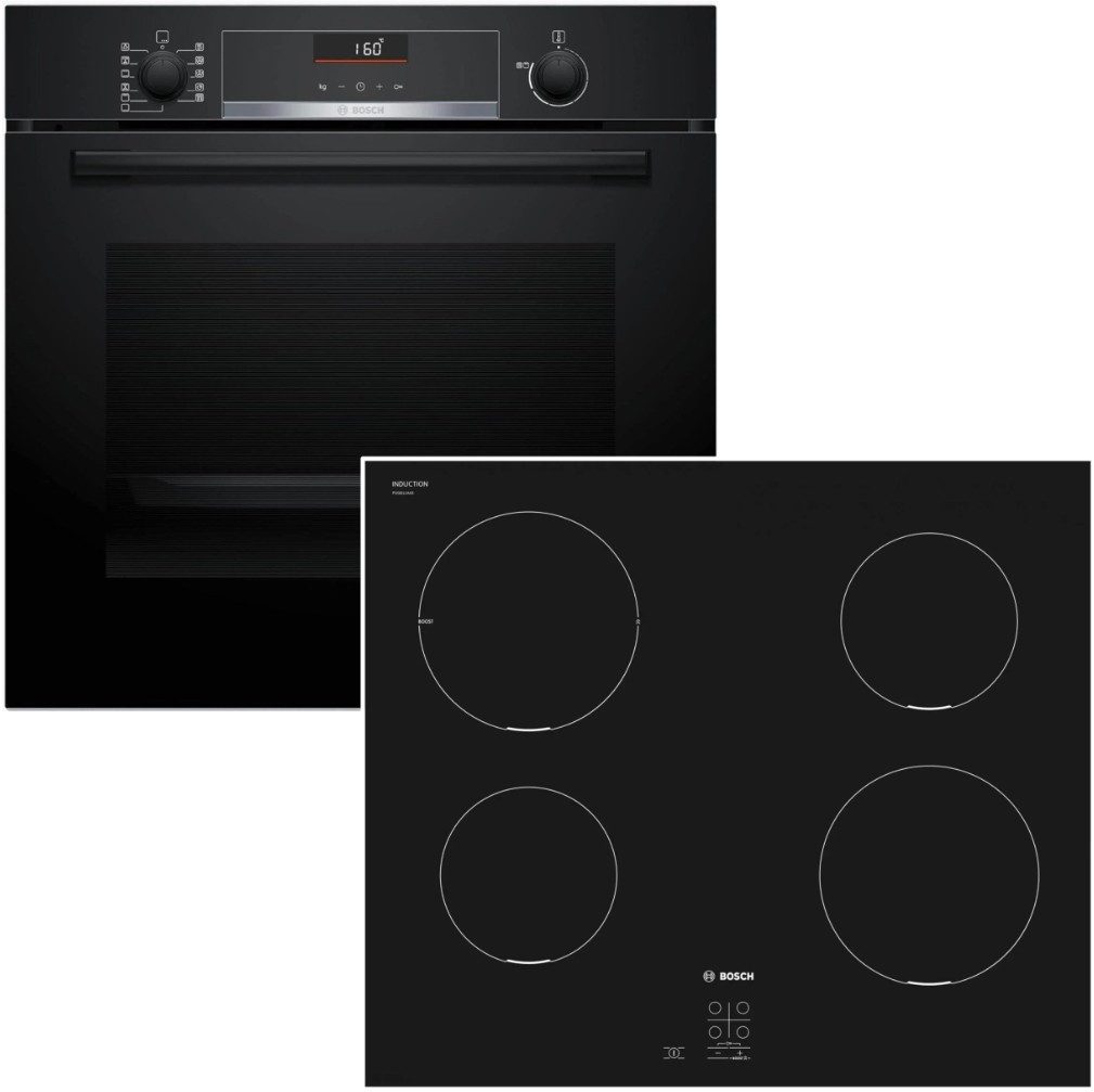 BOSCH Backofen-Set Einbaubackofen Teleskopauszug Induktionskochfeld 3D Heißluft Hydrolyse