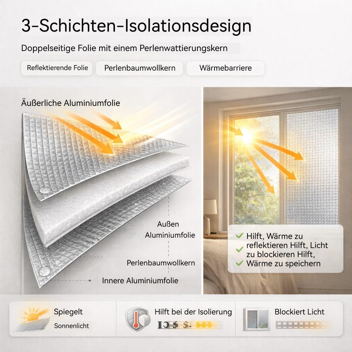 Diwzbyn Sonnenschutz-Fensterfolie Sichtschutz Wärmeisolierung Reflektierende Fensterfolie,UV-Schutz, Sonnenschutzfolie Fenster,Aluminiumfolie Isolierfolie