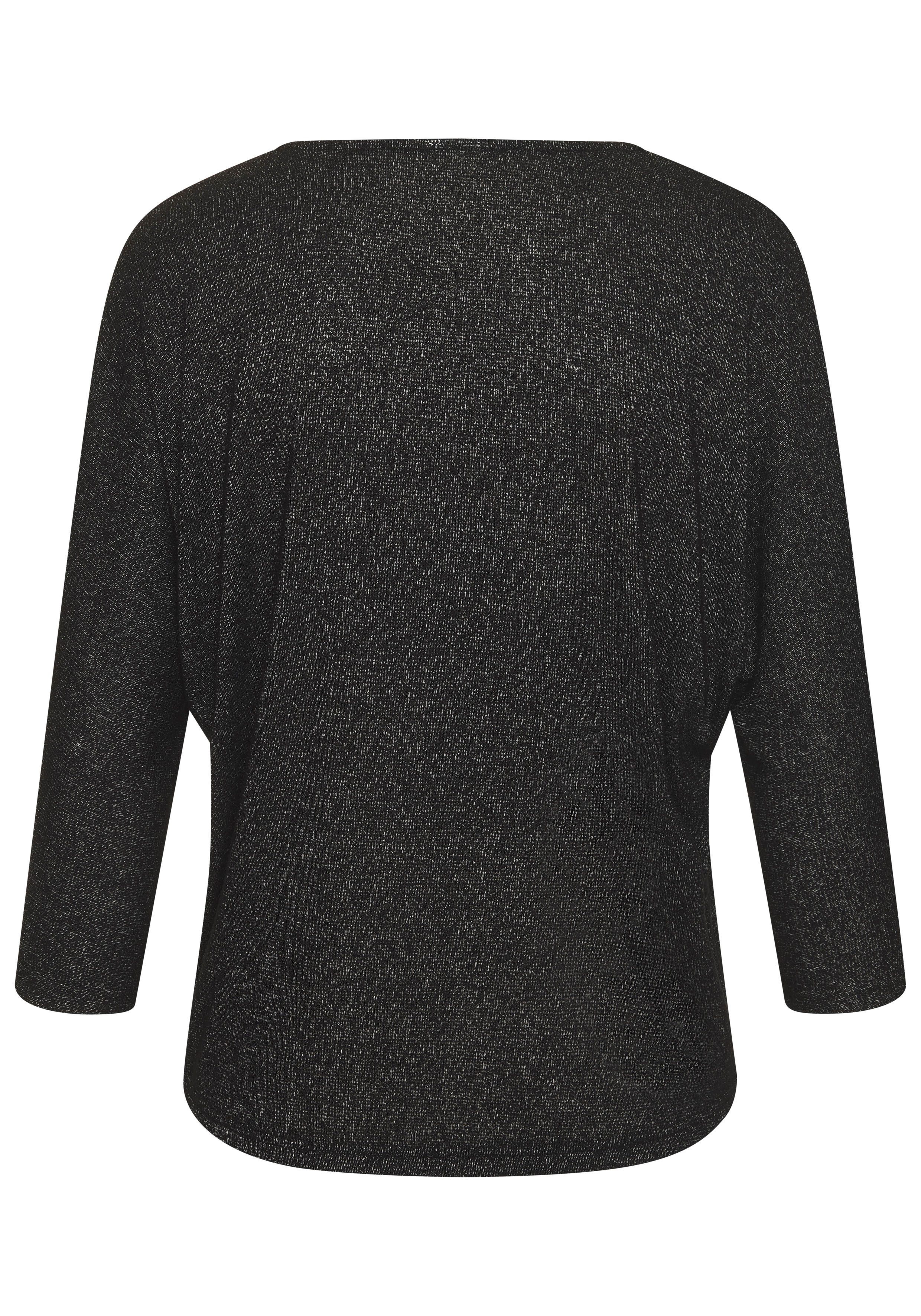 LASCANA 3/4-Arm-Shirt mit Strassknopf in Blütenform aus luftigem Feinstrick in Melange Optik