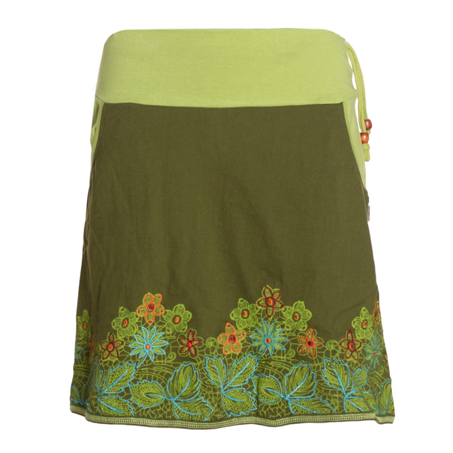 Minirock Blumen-Muster breiter Bund mit Kordel-Zug und Taschen mit Stickerei