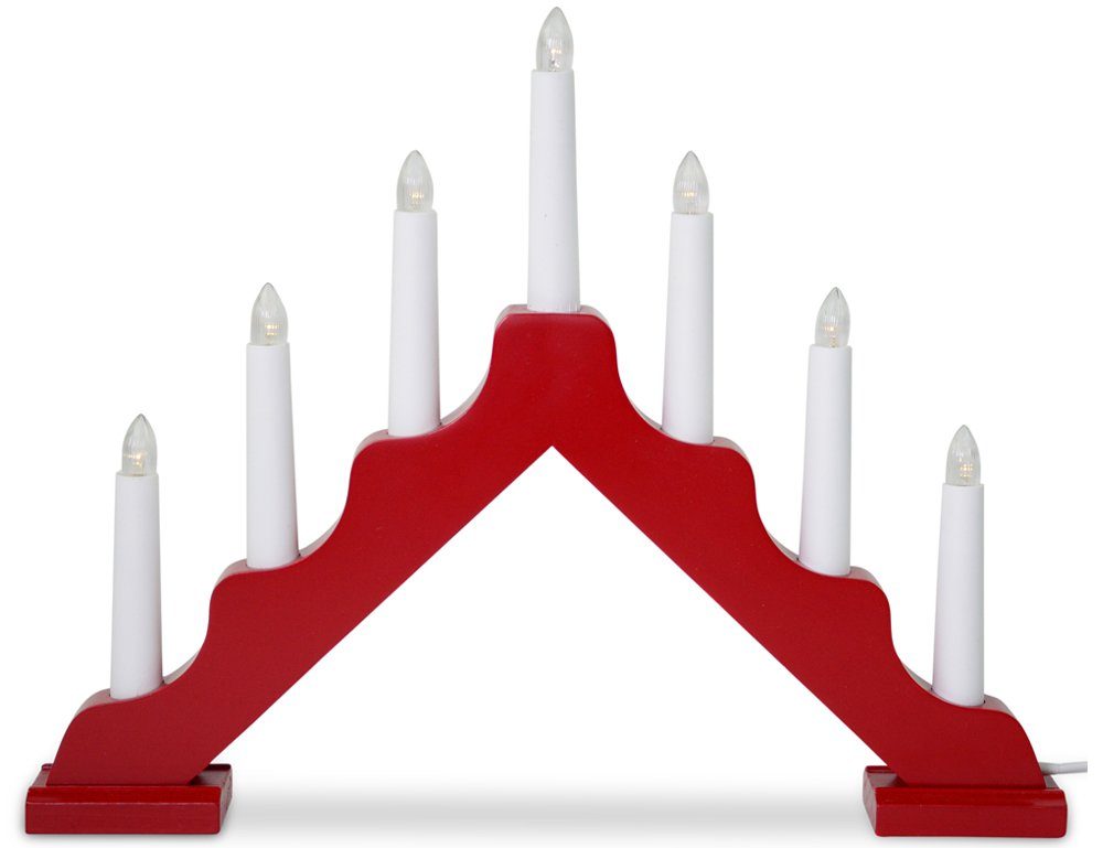 RIFFELMACHER & WEINBERGER LED Lichterbogen "Adventsleuchter" aus Holz mit 7 warmweißen Kerzenlichtern 40x5x30cm - Advent Weihnachtsdekoration Rot