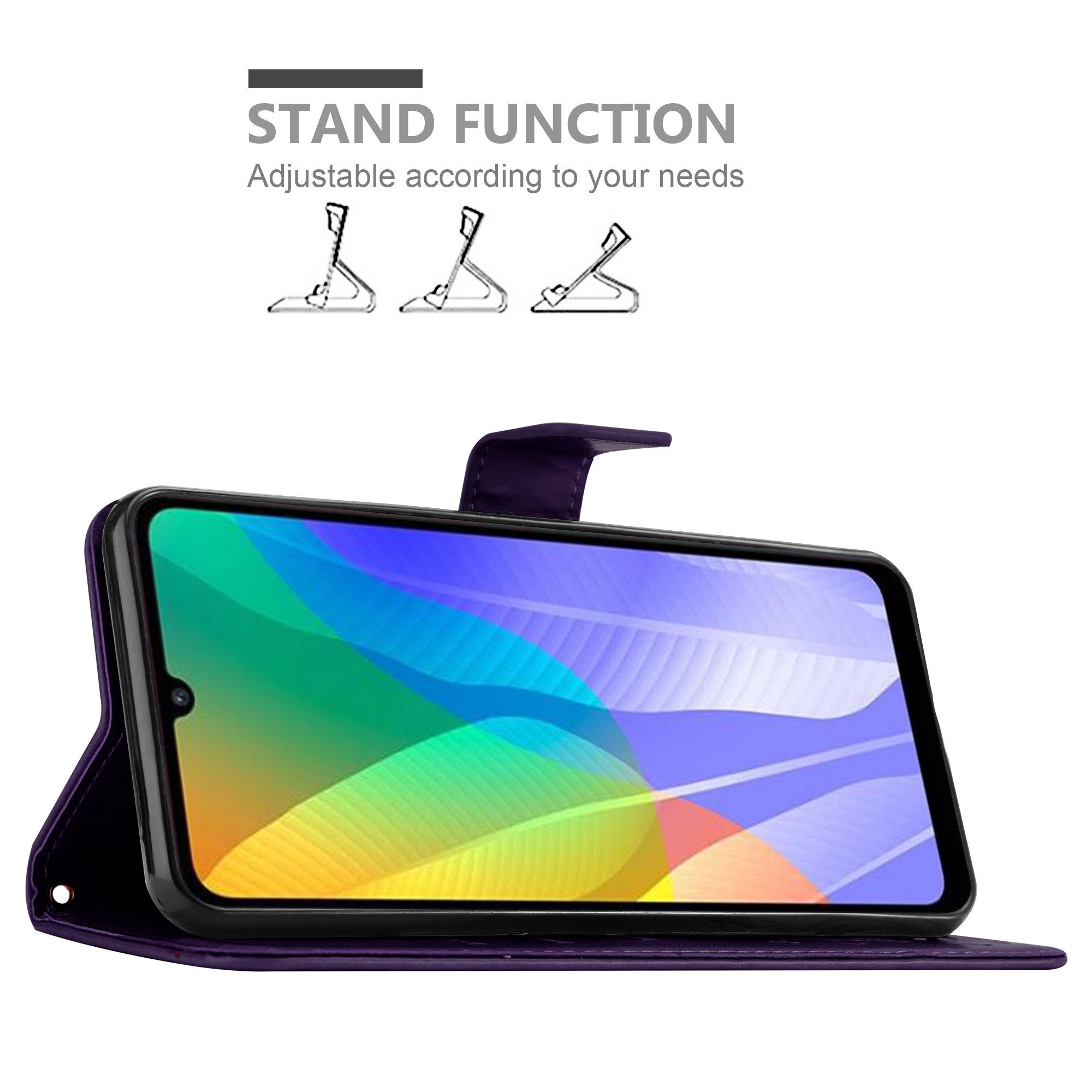 Cadorabo Handyhülle für Huawei Y6P Hülle Huawei Y6P, Hülle Schutzhülle Blumen Flower mit Standfunktion Kartenfach Magnet