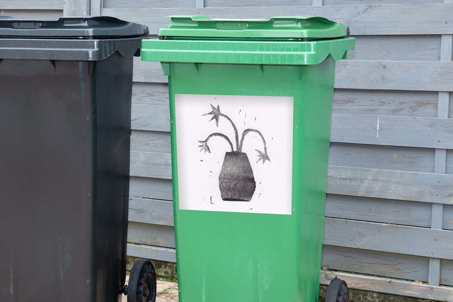 MuchoWow Wandsticker Pflanze - - Schwarz - St), Mülltonne, Abfalbehälter - (1 Vase Blume Sticker, Container, Weiß Mülleimer-aufkleber