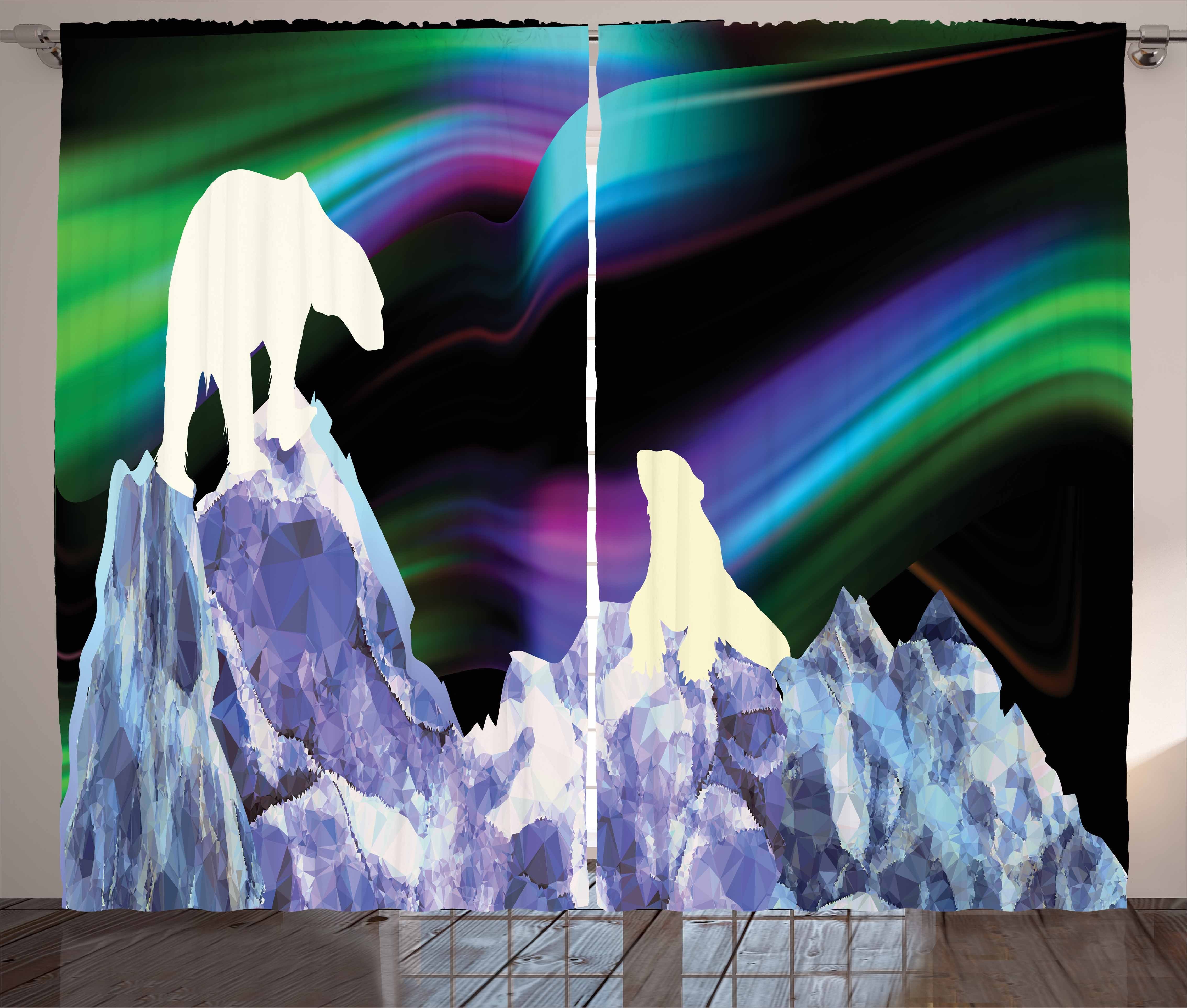 Gardine Schlafzimmer Kräuselband Vorhang mit Schlaufen und Haken, Abakuhaus, Eisbär Aurora Borealis Ice