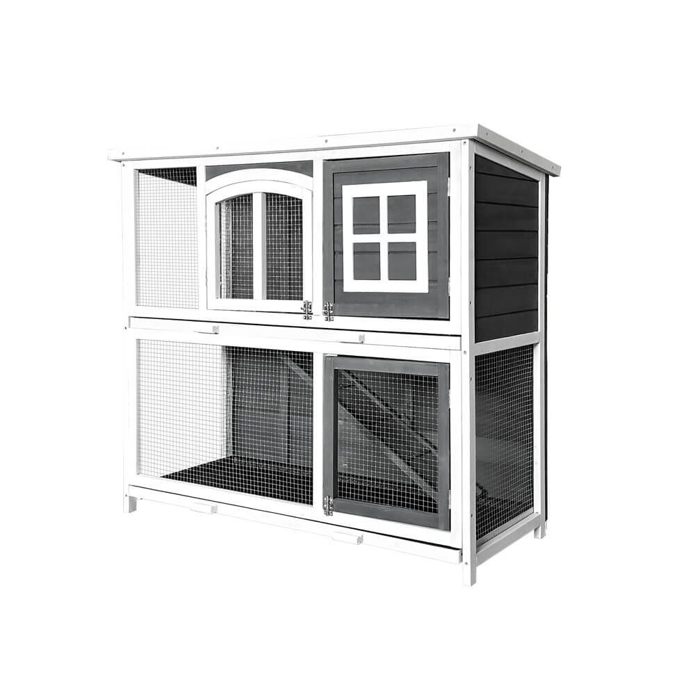 HOME DELUXE Kleintierstall Kaninchenstall aus Holz MINO - 122 x 50 x 108 cm -, wetterbeständig, Doppelstockhaus, Kaninchenstall für draußen