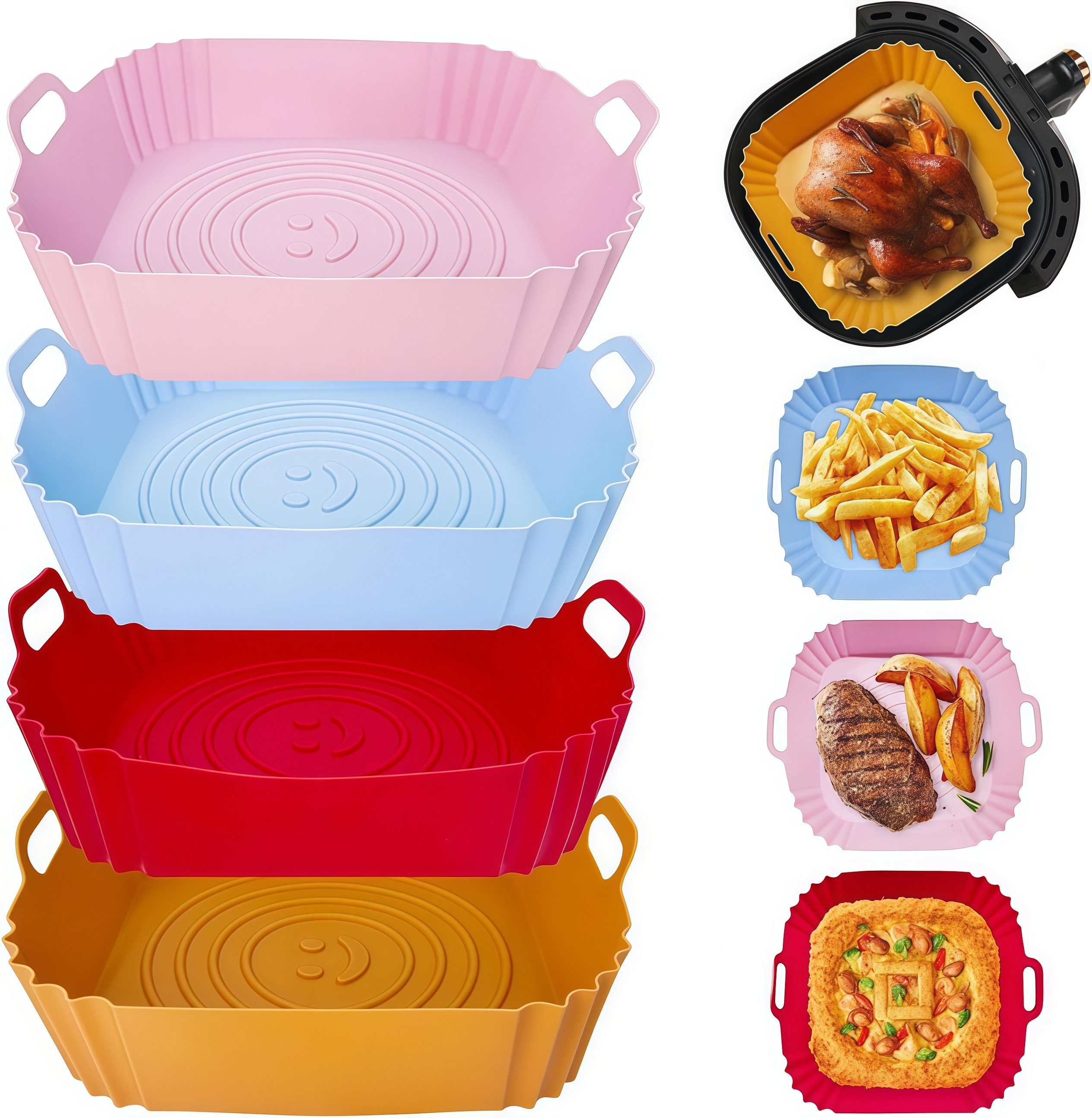 FOUORTUNATE-BEE Silikonform Silikon-Backformen für Heißluftfritteuse, 4er-Set, (4-tlg), Hitzebeständige Airfryer-Backformen für Küche & Backen
