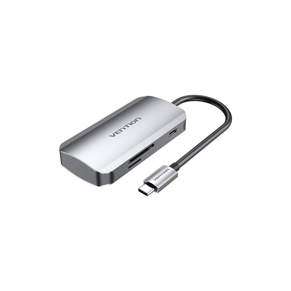 HUB - USB-C auf 3x USB3.0 Dockingstation, SD, TF, PD 0,15m grau USB-Adapter