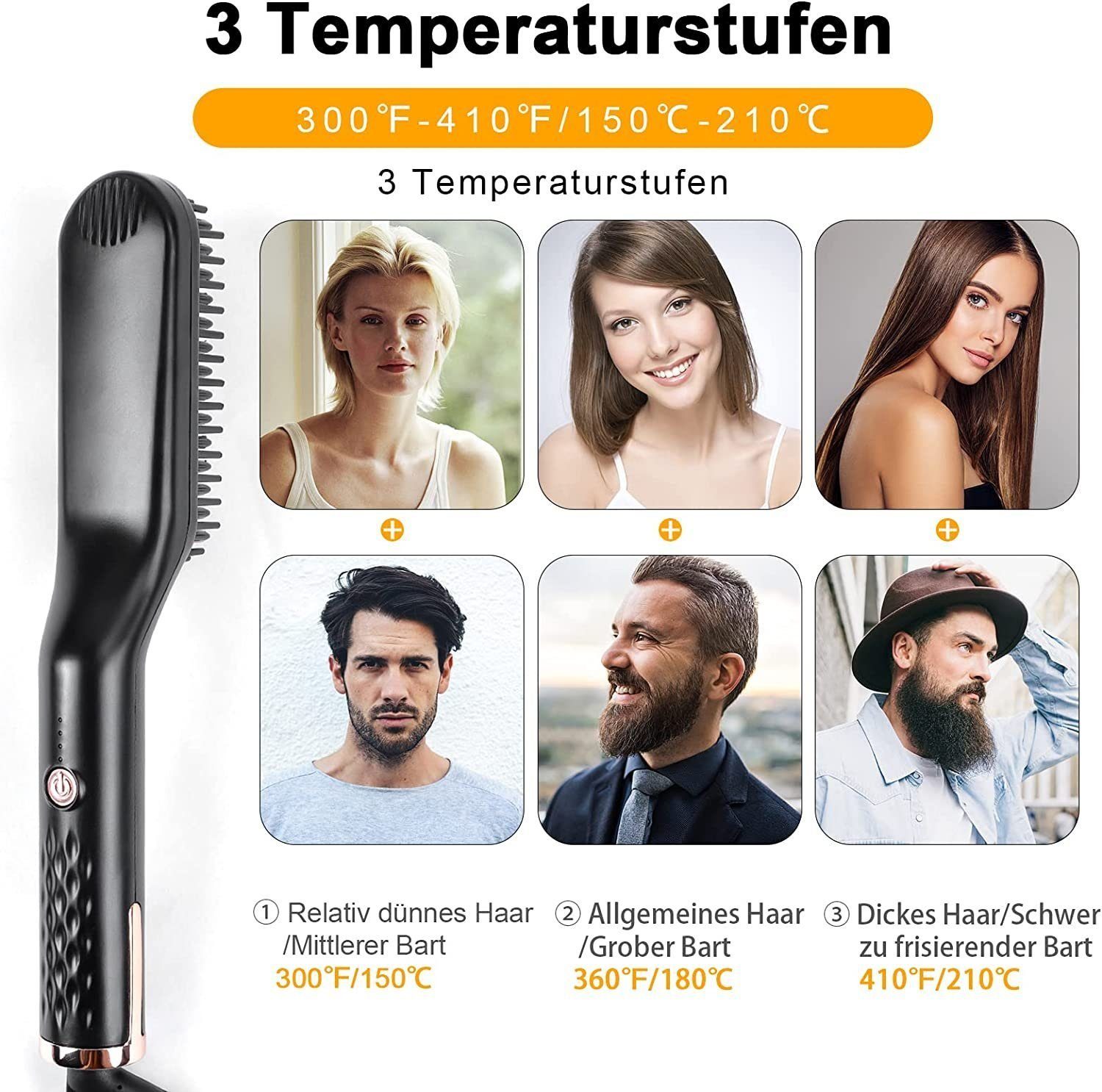 in Bürste, DOPWii Schnelle 30s Haarglätter für 1 Glätteisen Keramikheizung Bartglätter Bürste, Männer,3 Haarglätter Temperatur Glättungsbürste,Einstellbare