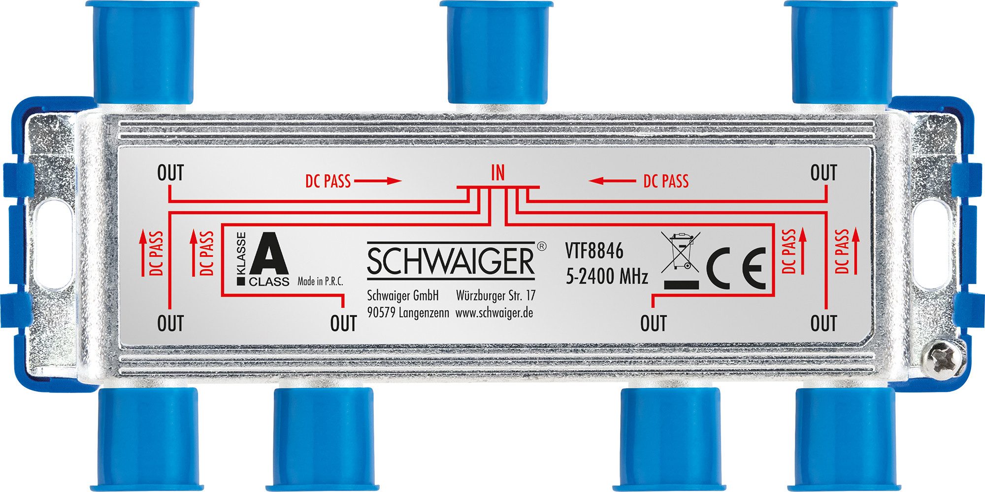 Schwaiger SAT-Verteiler VTF8846 241 (verteilt ein Signal auf sechs Teilnehmer), für Kabel-, Antennen- und Satellitenanlagen