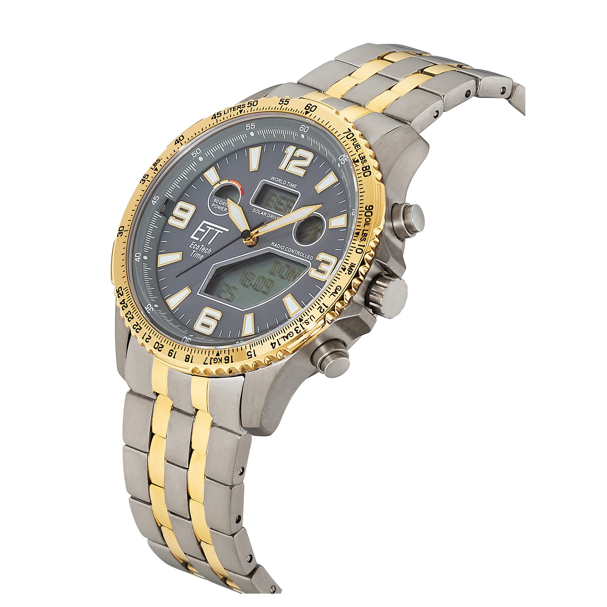 ETT Funkchronograph Professional World Timer EGT-11722-52M, Armbanduhr, Solar, Herrenuhr, analog, digital, automatischer Kalender