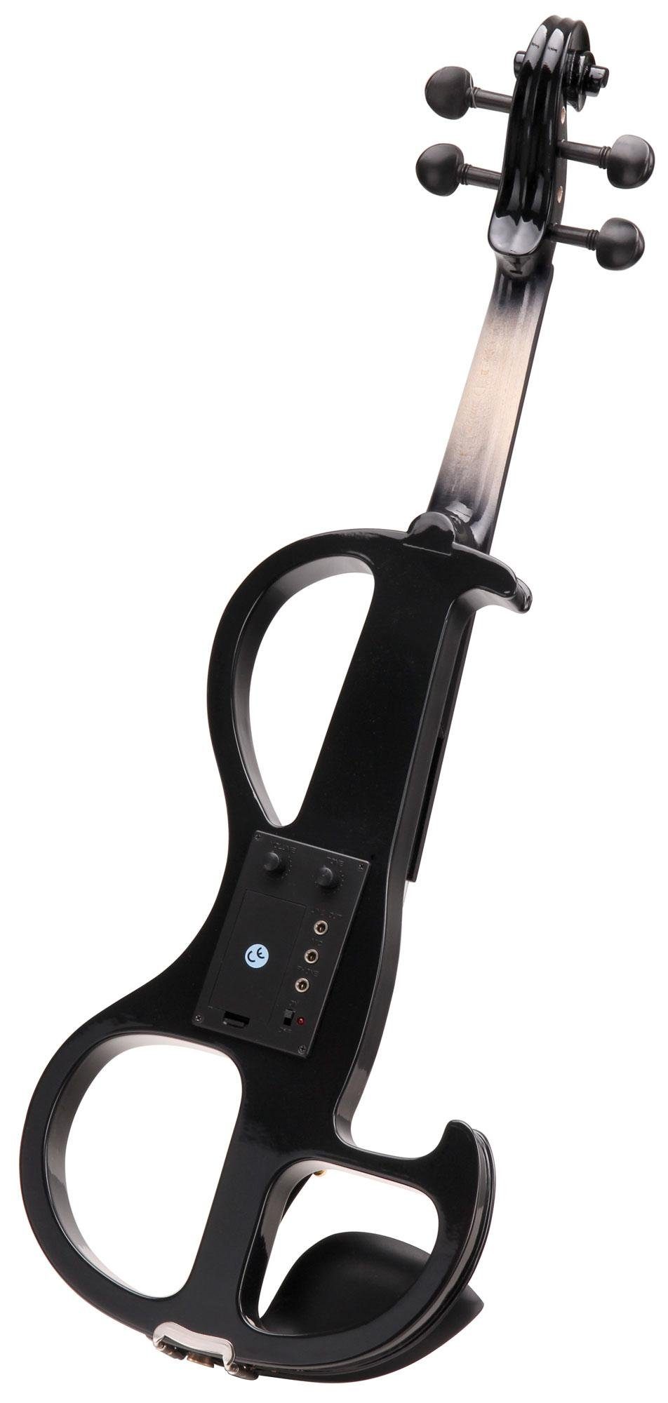 Classic Cantabile E-Violine EV-90BK E-Violine (E-Geige mit Tonabnehmer, Fichte/Ahorn/Ebenholz), Tonabnehmersystem mit 9V-Blockbatterie
