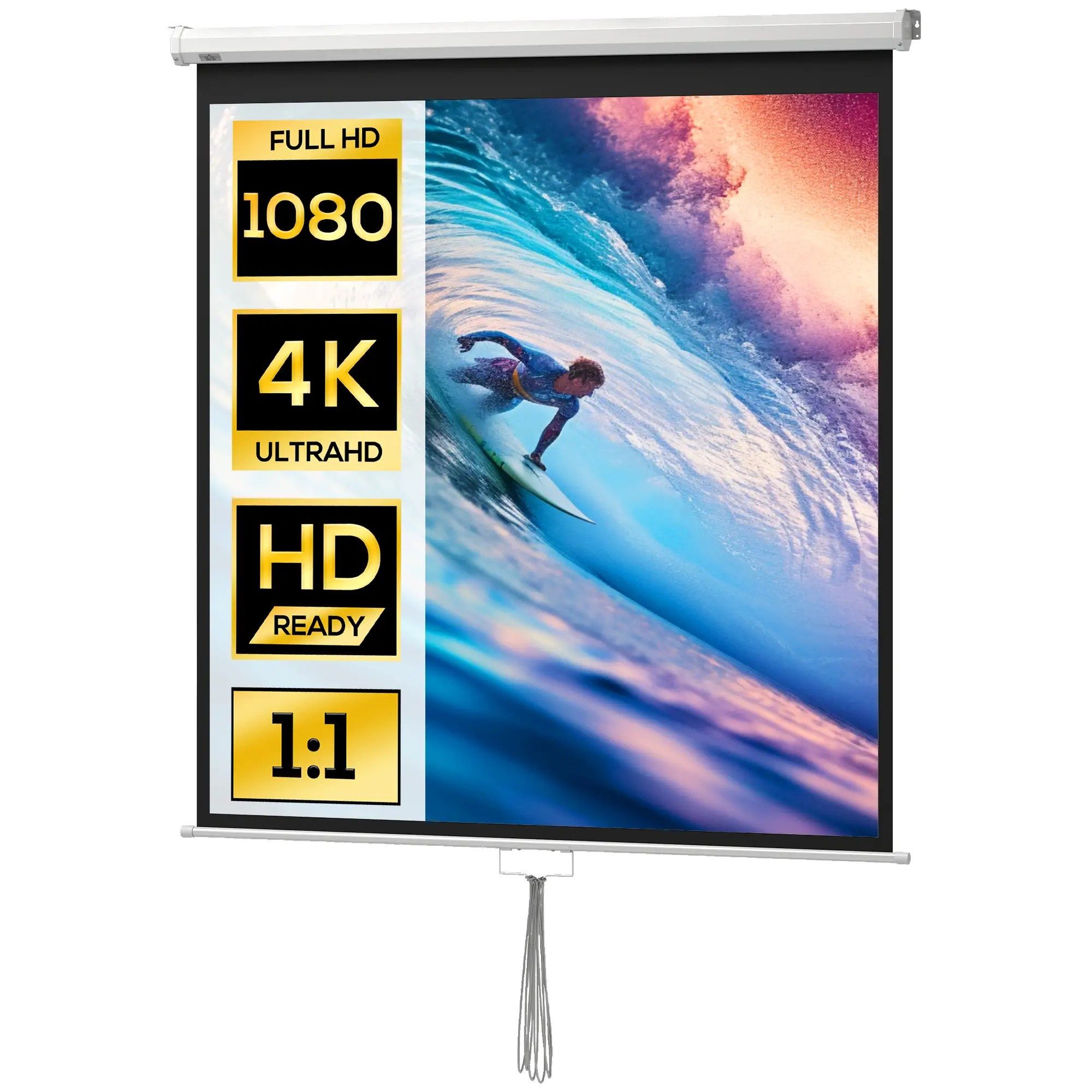 BlingBin Zoll 1:1 HD 4K Projektionsleinwand Rollo-Leinwand Motorleinwand (152 x 152 cm, für Heimkino Büro-Präsentationen)
