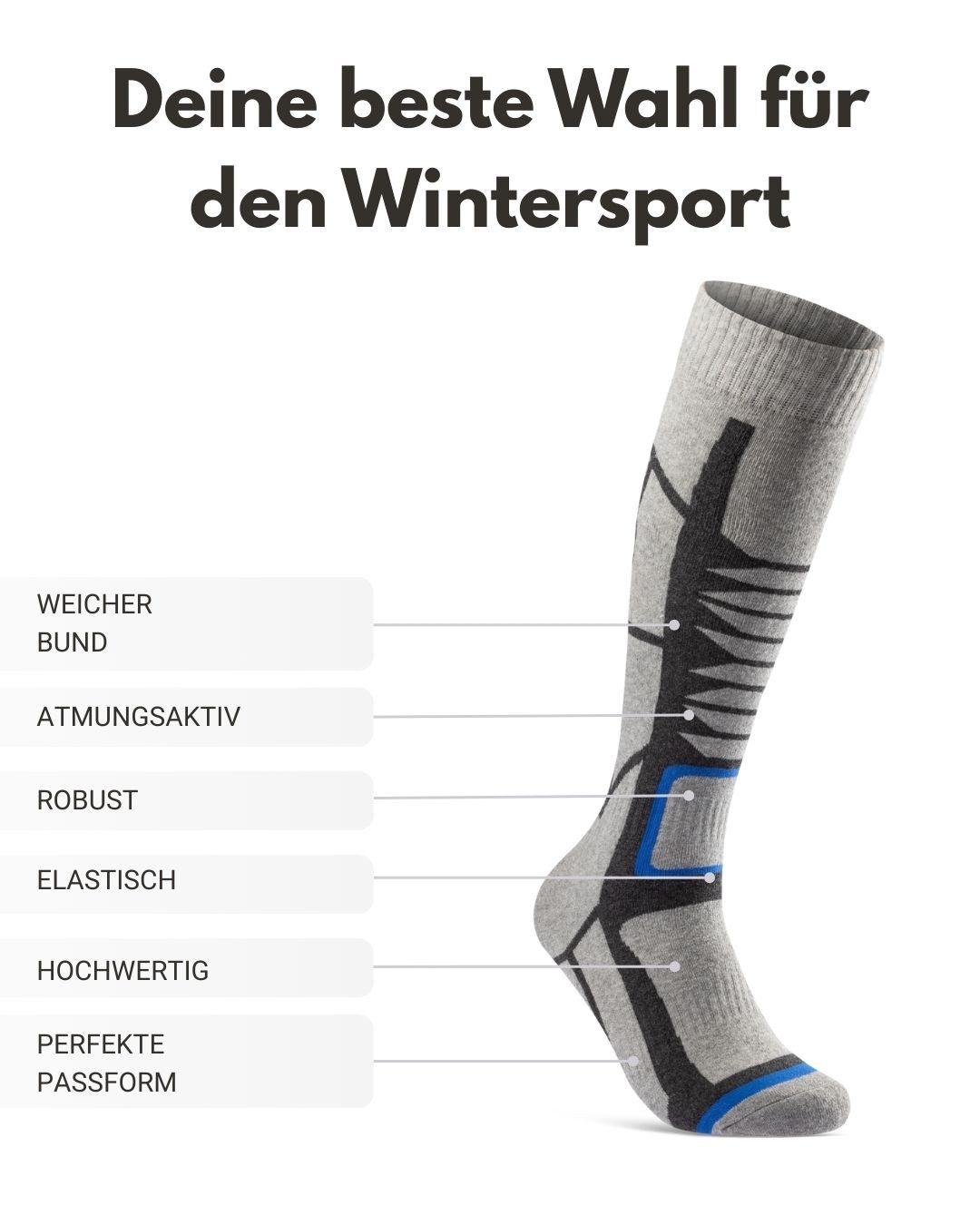 sockenkauf24 Skisocken Ski Strümpfe Herren & Damen Ski Socken lang Atmungsaktiv (2-Paar)