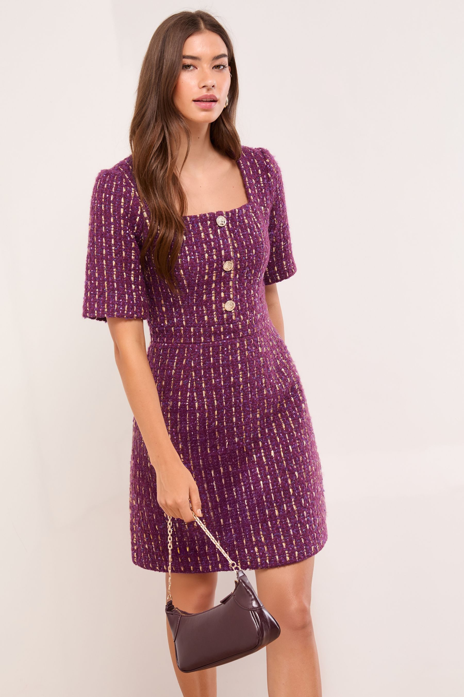 LIPSY Jerseykleid Lipsy Bouclé-Kleid aus Tweed mit Goldknopf (1-tlg)