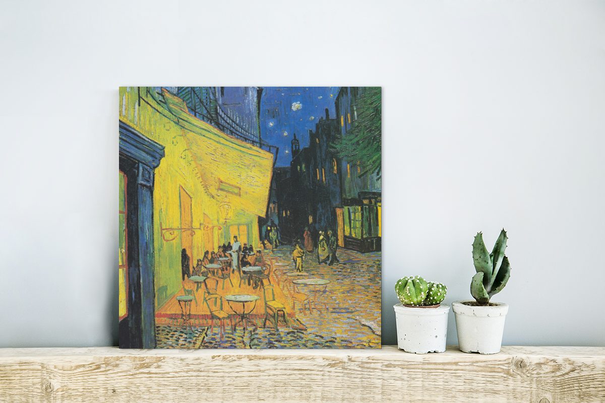 Gemälde Aluminium MuchoWow St), deko aus Vincent (1 Alu-Dibond-Druck, Gogh, Nacht - Caféterrasse Metall, bei Metallbild van