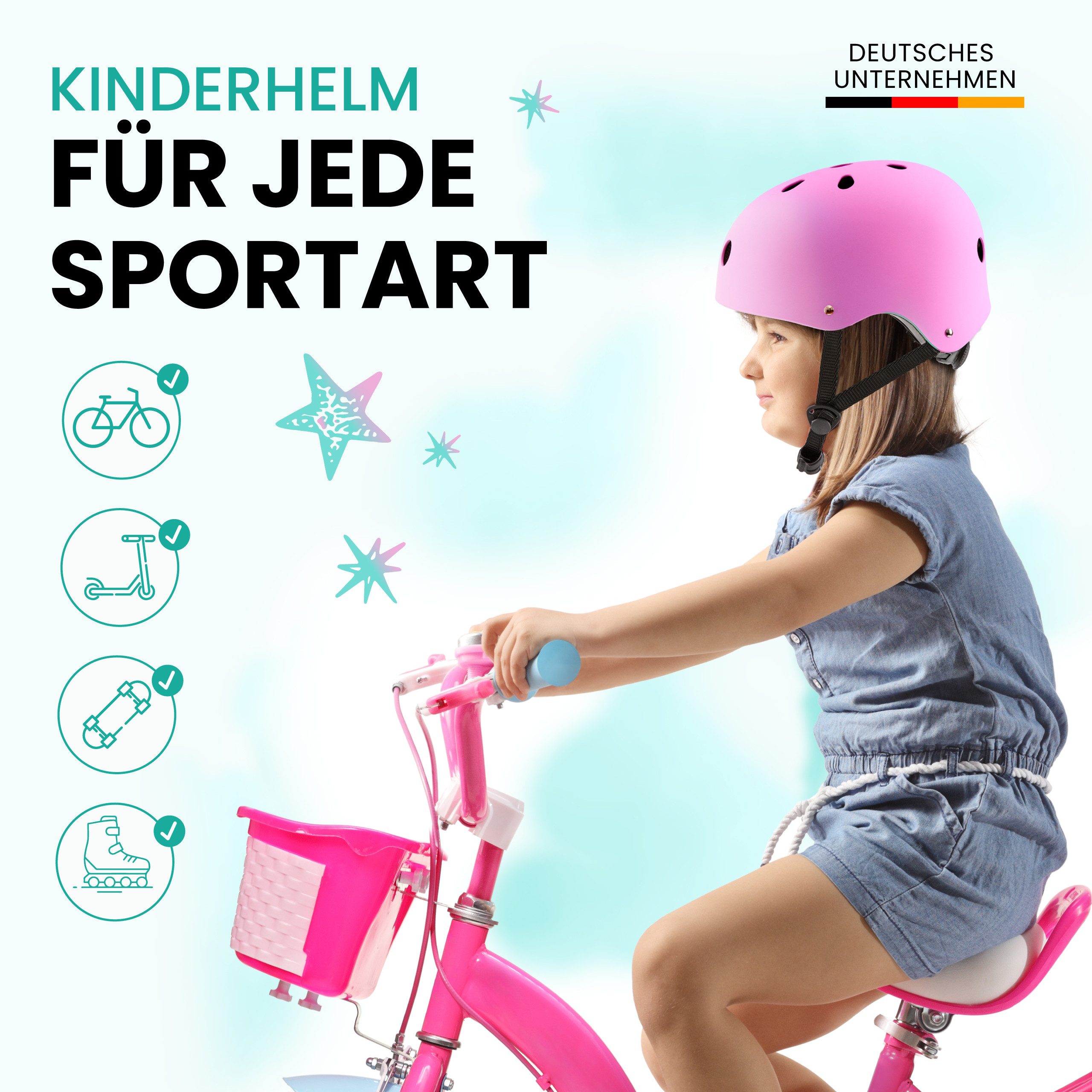 99FLIPS Fahrradhelm Mädchen ab 3 Jahre Skateboard Helm Kinder Einhorn Design, Kinderhelm Inliner Fahrrad Helm Pink Kleinkinder Schlittschuhe