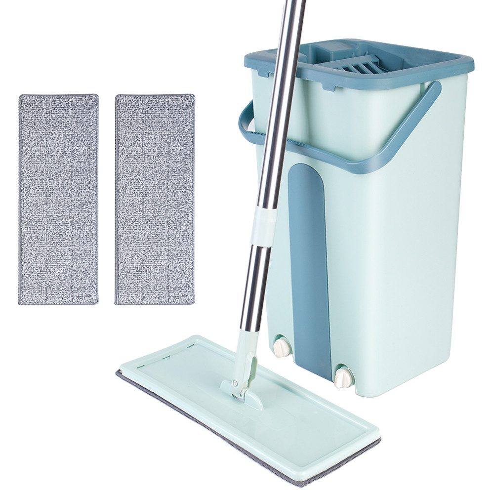 JEOBEST Wischmopp-Set Wischmopp Set mit Eimer mit 2 waschbaren Mikrofaser-Pads, Freihändiges Waschen, nass und trocken, 360 Grad drehbar