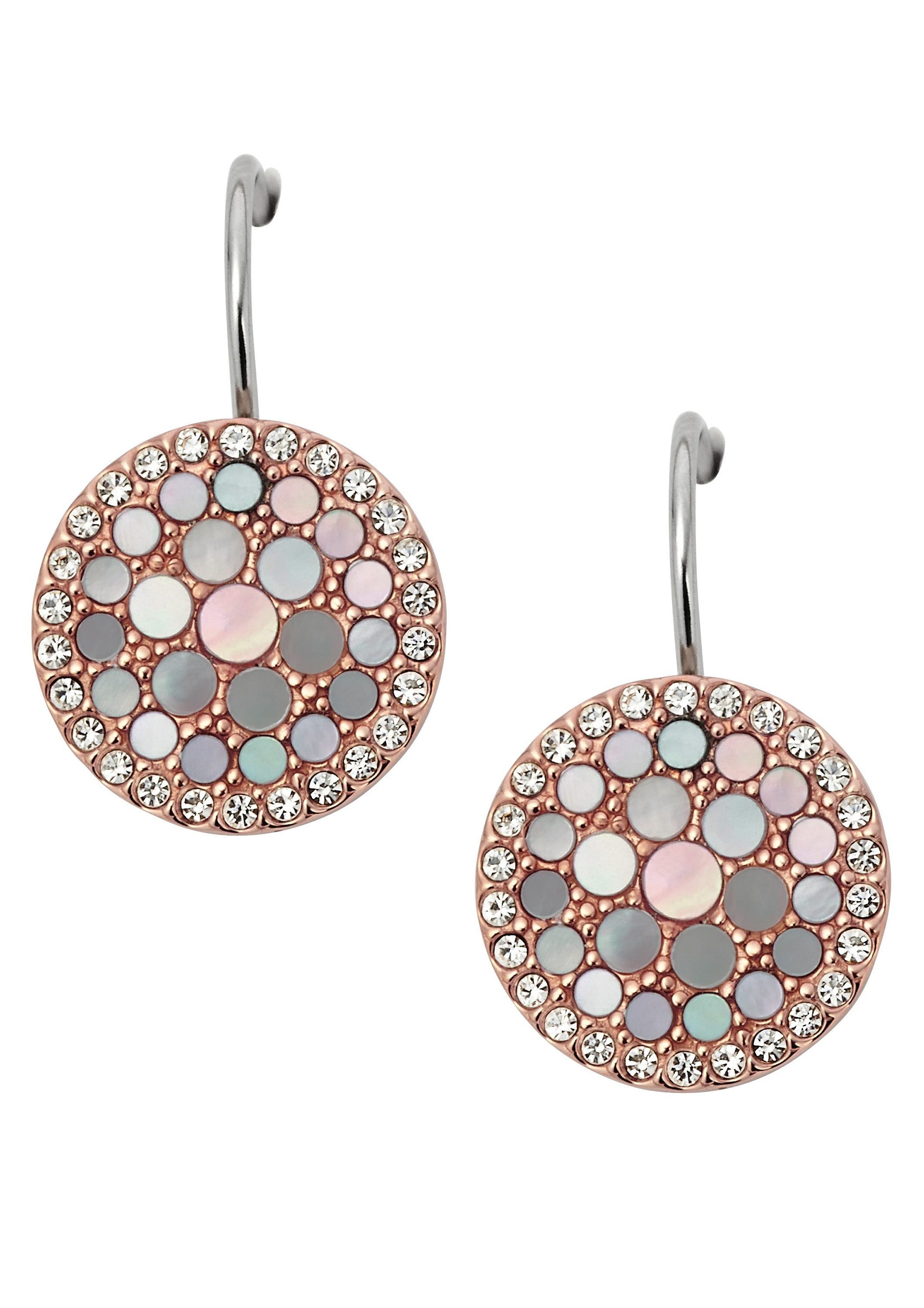 Fossil Paar Ohrhaken Schmuck Edelstahl Ohrringe Disc Drop Vintage Glitz, mi günstig online kaufen