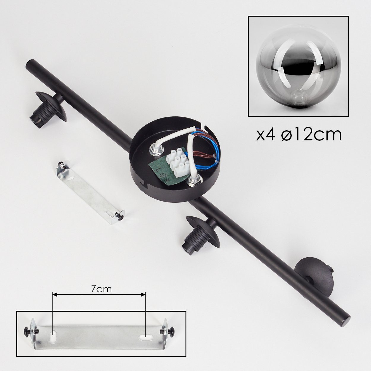 hofstein Deckenleuchte Deckenlampe aus Metall/Glas in Schwarz/Rauchfarben/Klar, ohne Leuchtmittel, Leuchte im Retro-Design aus Glas, 4 x G9 LED, ohne Leuchtmitt – Bild 5 von 5
