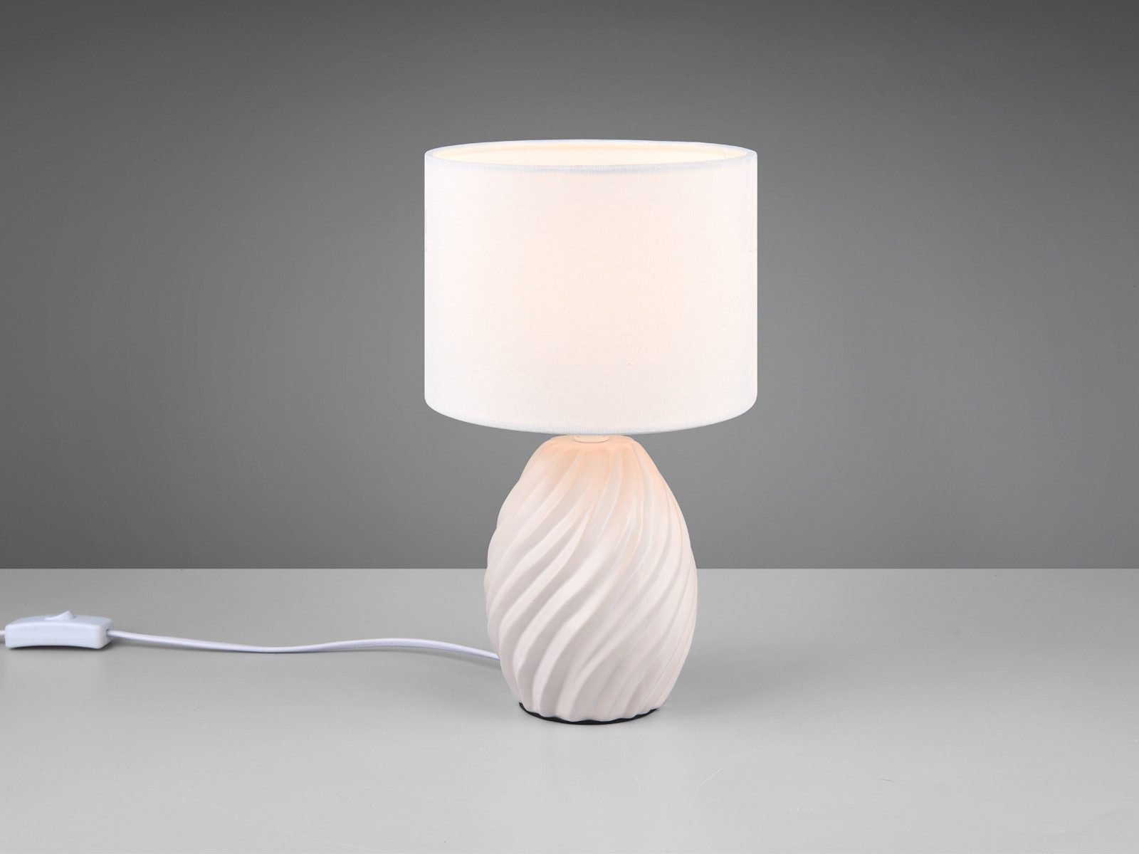 Reality Leuchten LED Nachttischlampe, Dimmfunktion, LED wechselbar, warmweiß, mit Keramik-fuß & Stoff-schirm für die Fensterbank, Höhe 31cm
