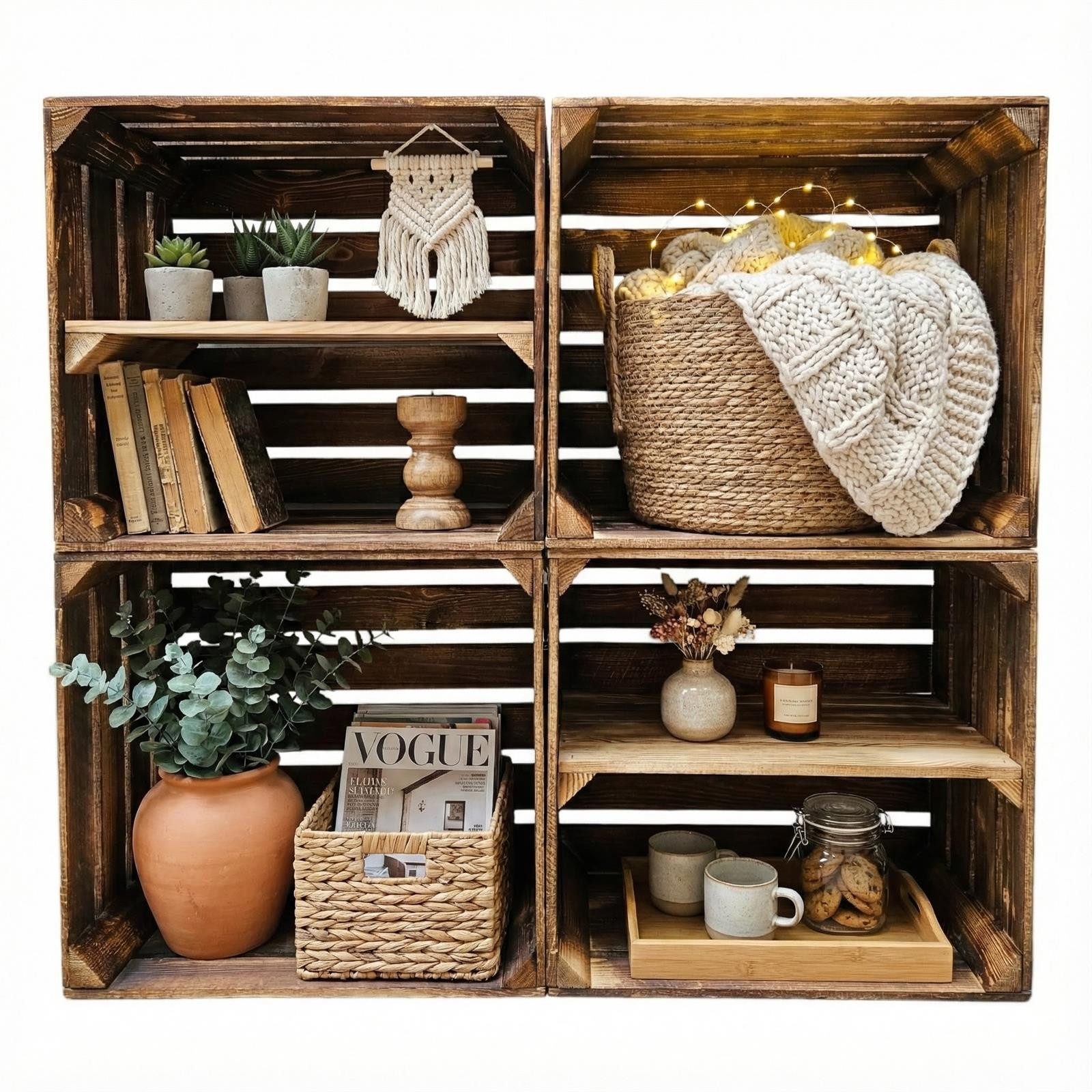 Teramico Holzkiste Obstkisten Regal 4er Set 50 x 40 x 30cm, Aufbewahrungsbox