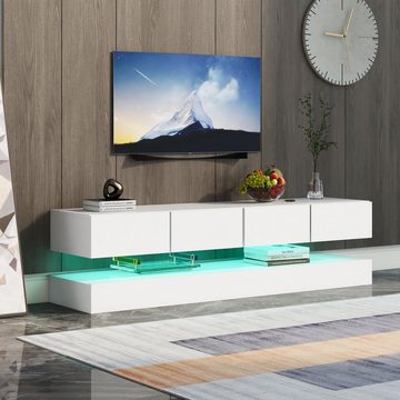 HAUSS SPLOE TV-Schrank TV-Schrank Fernsehtisch TV Board TV- Lowboard (Weiß 130*33*15cm Stauraum mit großer Kapazität, für bis zu 55 Zoll Fernseher Haltbarer und stabiler TV-Tisch) TV-Möbel mit 2 Schränken und 4 großen Schubladen