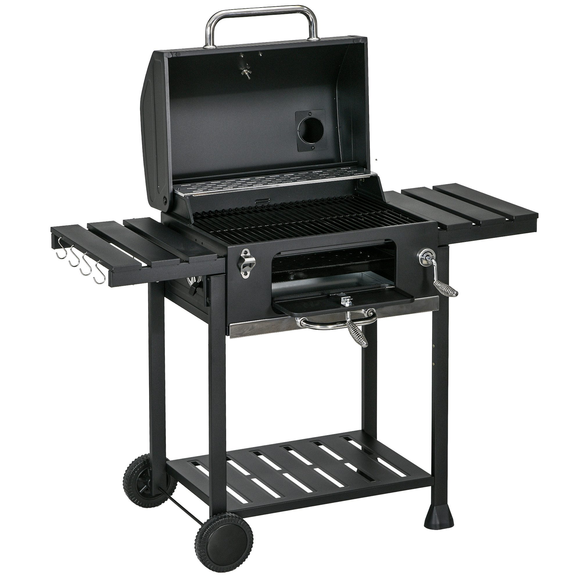 MC Star Holzkohlegrill Kohlegrill BBQ-Grill Smoker, inkl. Thermometer, Flaschenöffner, 120 x 64 x 114 cm, Schwarz