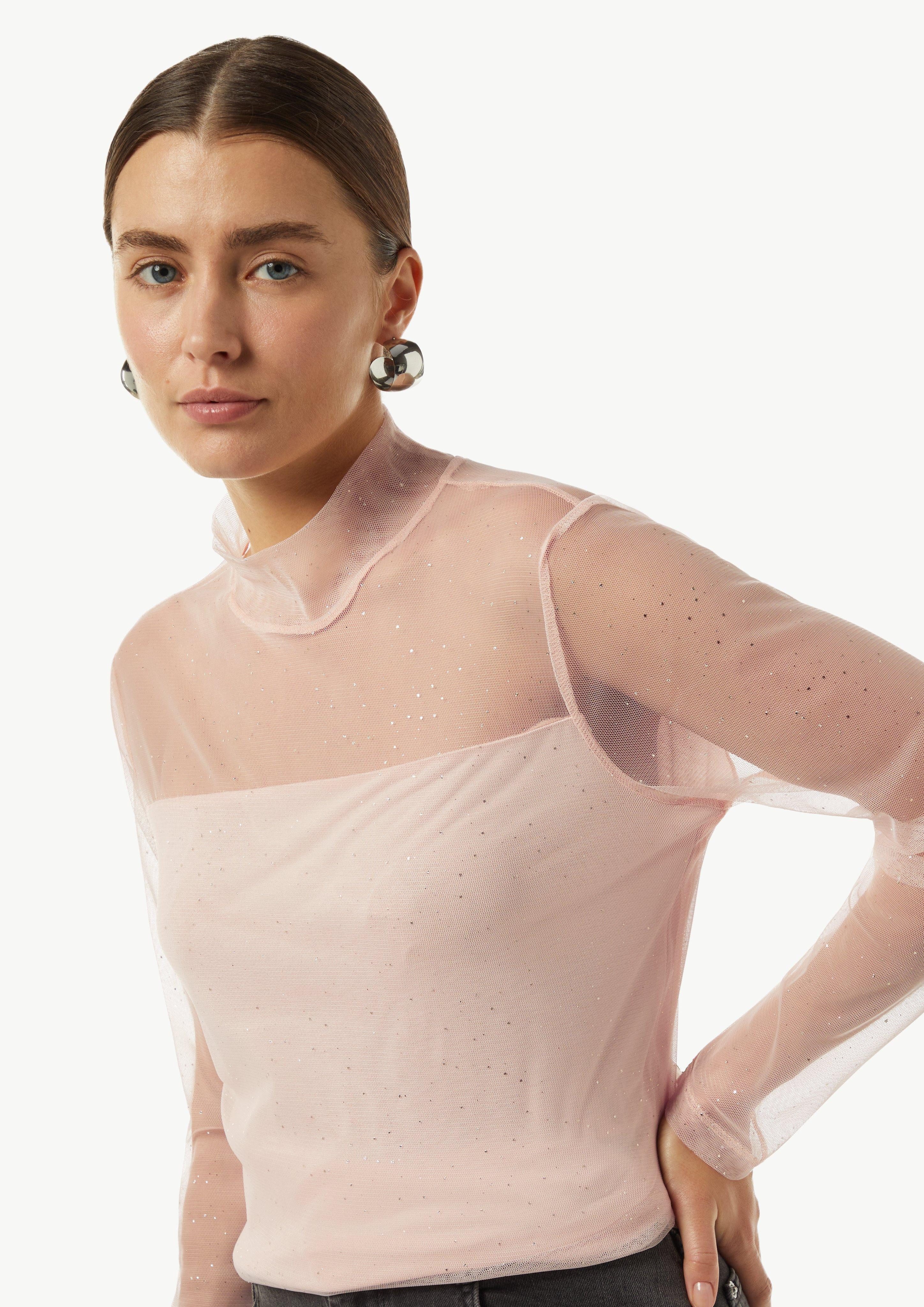 Comma Langarmshirt Mesh-Longsleeve mit Glitzer-Details günstig online kaufen