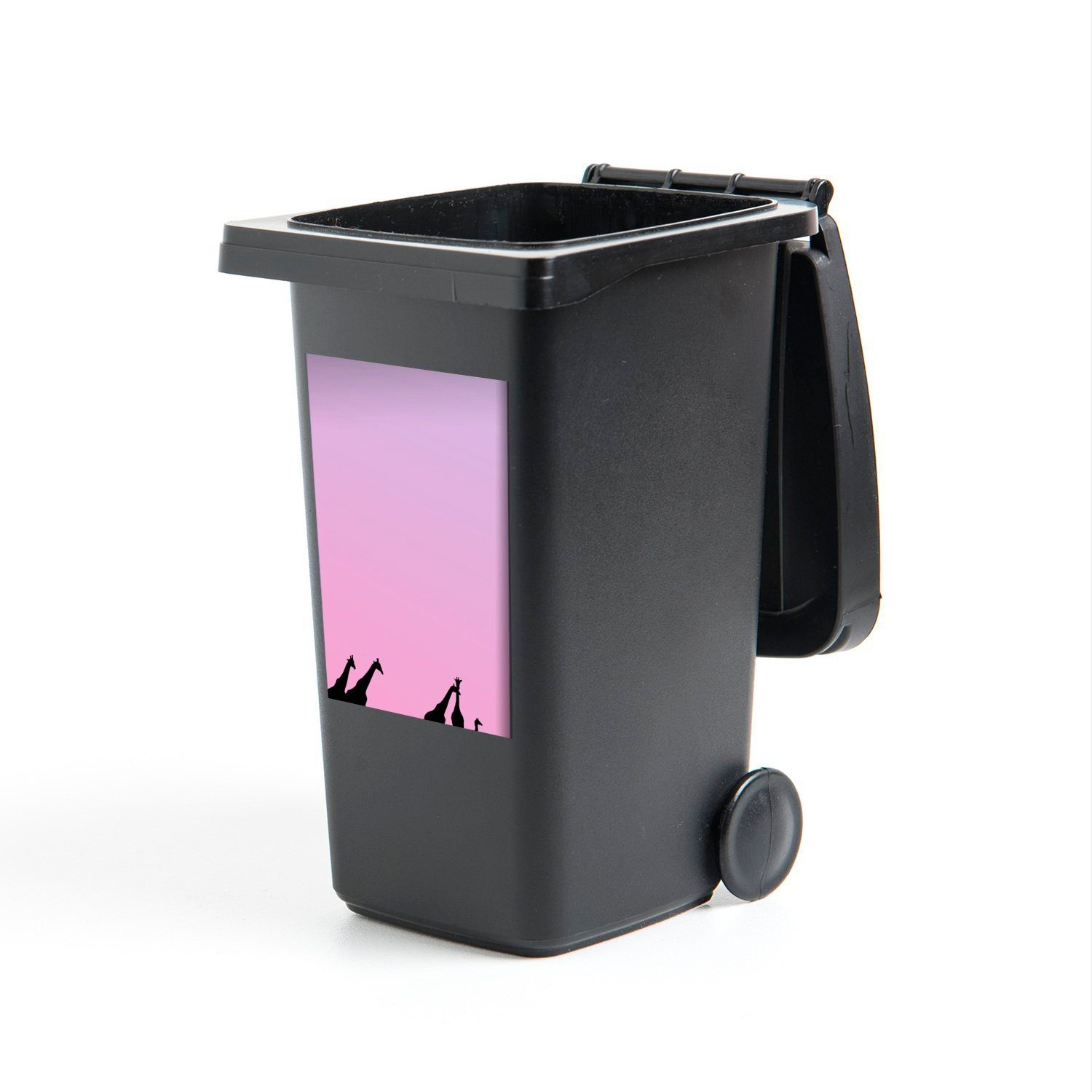 MuchoWow Wandsticker Silhouette von Giraffen mit rosa Himmel (1 St), Mülleimer-aufkleber, Mülltonne, Sticker, Container, Abfalbehälter