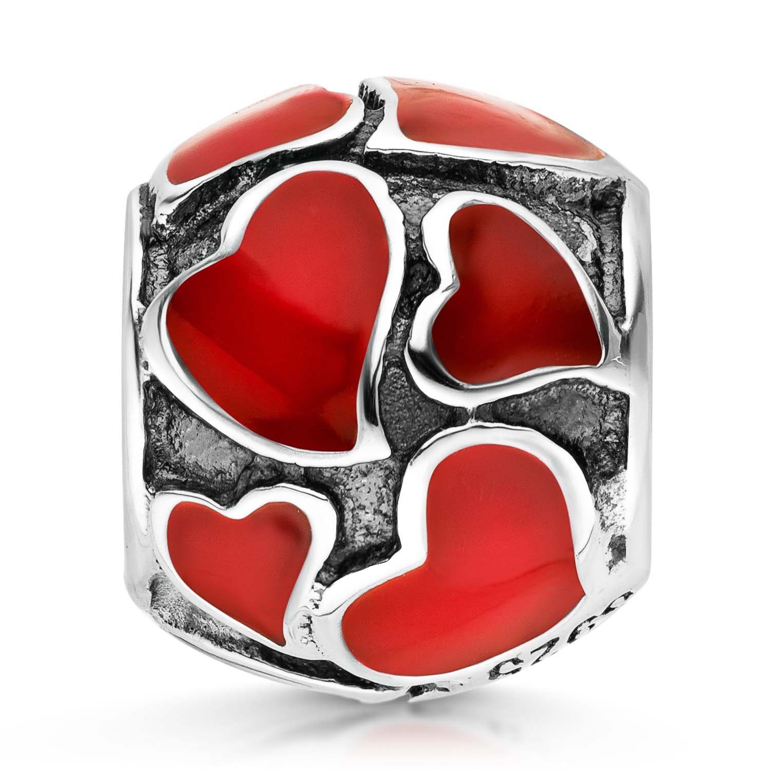 Materia Bead Herzen Liebe Kugel mit roter Emaille antik 767, 925 Sterling Silber, geschwärzt | Beads