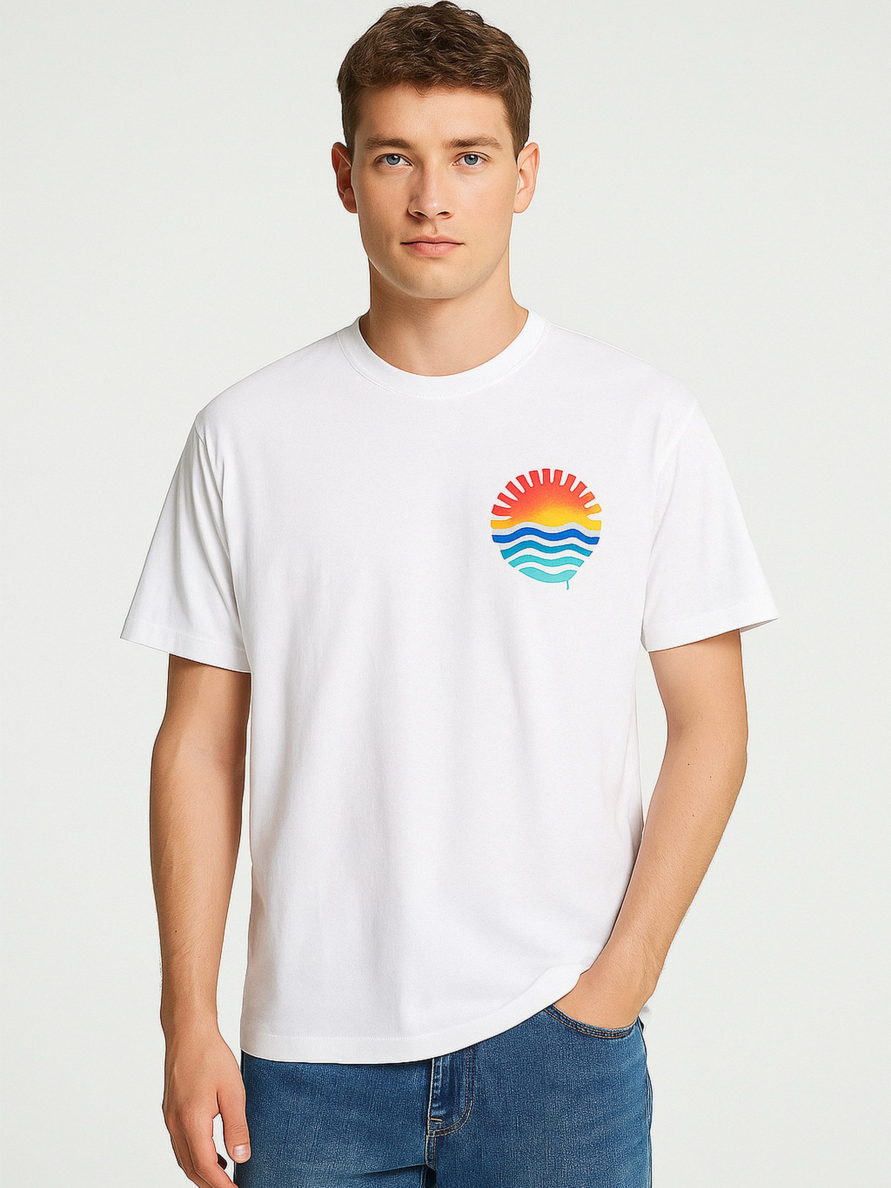 Mavi T-Shirt Loose Fit Mit buntem Print und lockerer Passform für Baumwolle Regular Fit Rundhals Kurzarm bedruckt atmungsaktiv