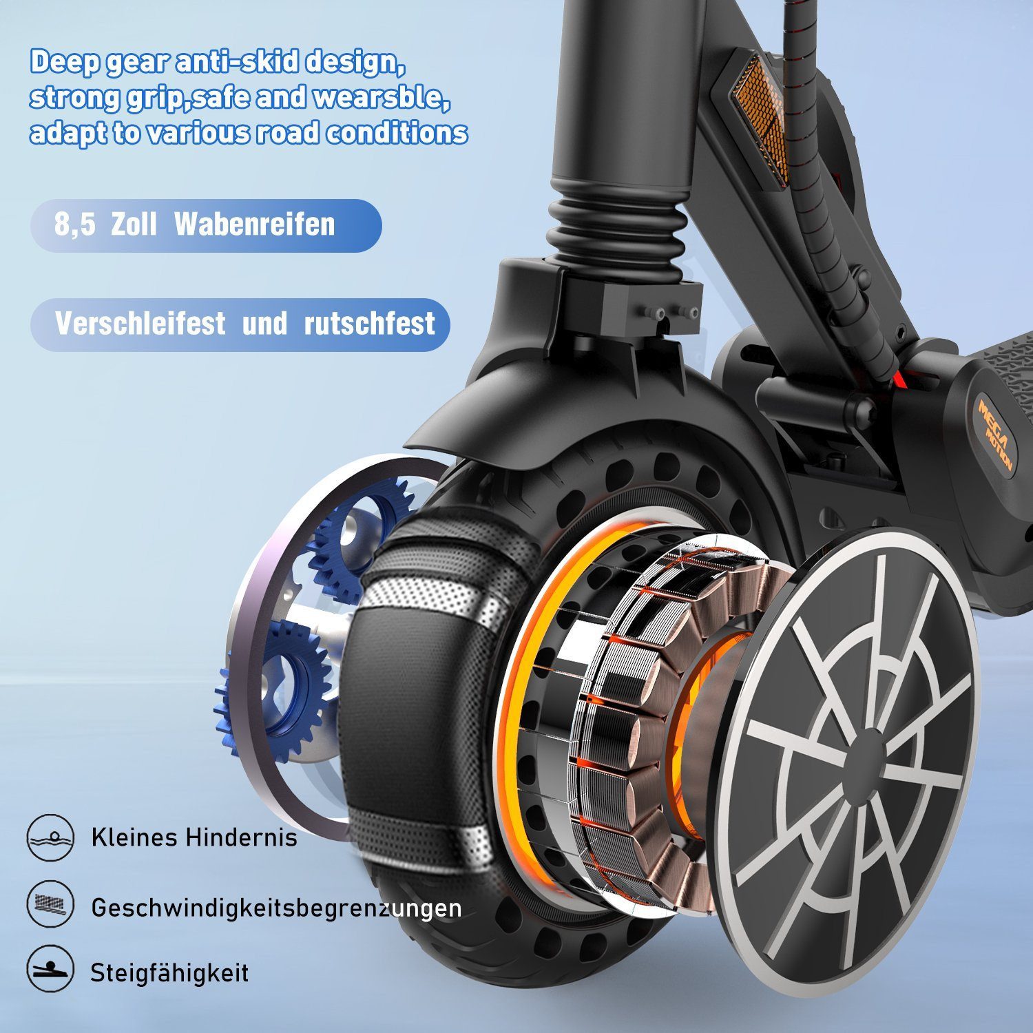 Thumbnail - Mega Motion E-Scooter 8.5Zoll Elektroscooter mit zulassung, ABE, unter 20 km/h, VollReifen, 350,00 W, 36V7,5 Ah Akku bis...