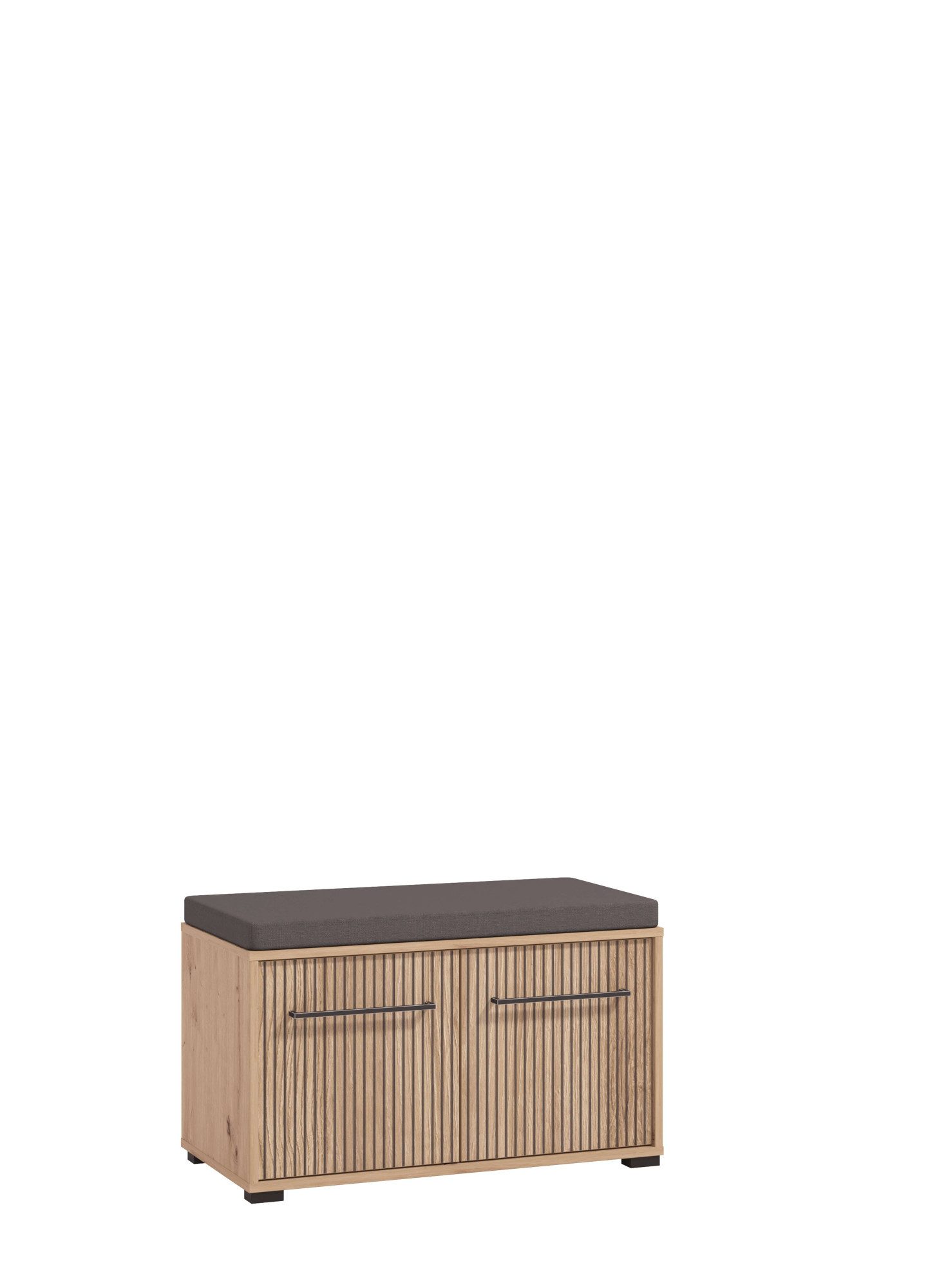 INOSIGN Schuhbank Landes, Schuhschrank mit Sitzkissen, innen 2 Fächer, Schuhregal, Breite 80 cm, Artisan Eiche, Front mit schwarzen Streifen