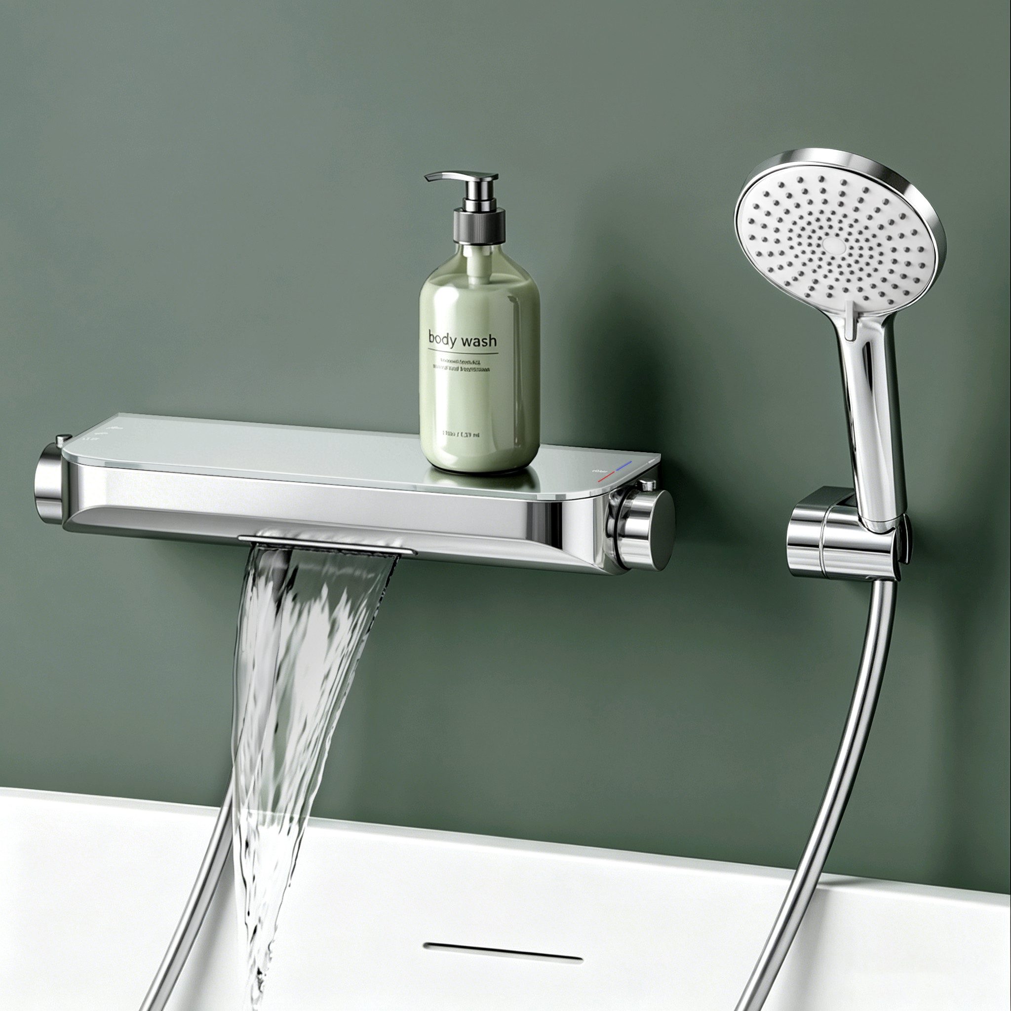 Mai & Mai Wannenarmatur Badewannenarmatur mit Handbrause Thermostat 4 Strahlarten Oryntex-03
