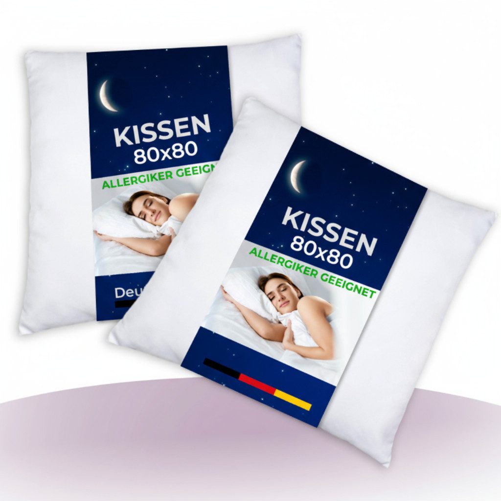 VELORA Подушки Подушки - 40x80 - 80x80 cm – atmungsaktiv & allergikerfreundlich, Füllung: Polyester, Seitenschläfer, Rückenschläfer, Bauchschläfer, Spar-Set, 1-tlg. - 40x80 - 80x80 - 2tlg. 40x80 - 80x80, hypoallergen & hautfreundlich - waschbar