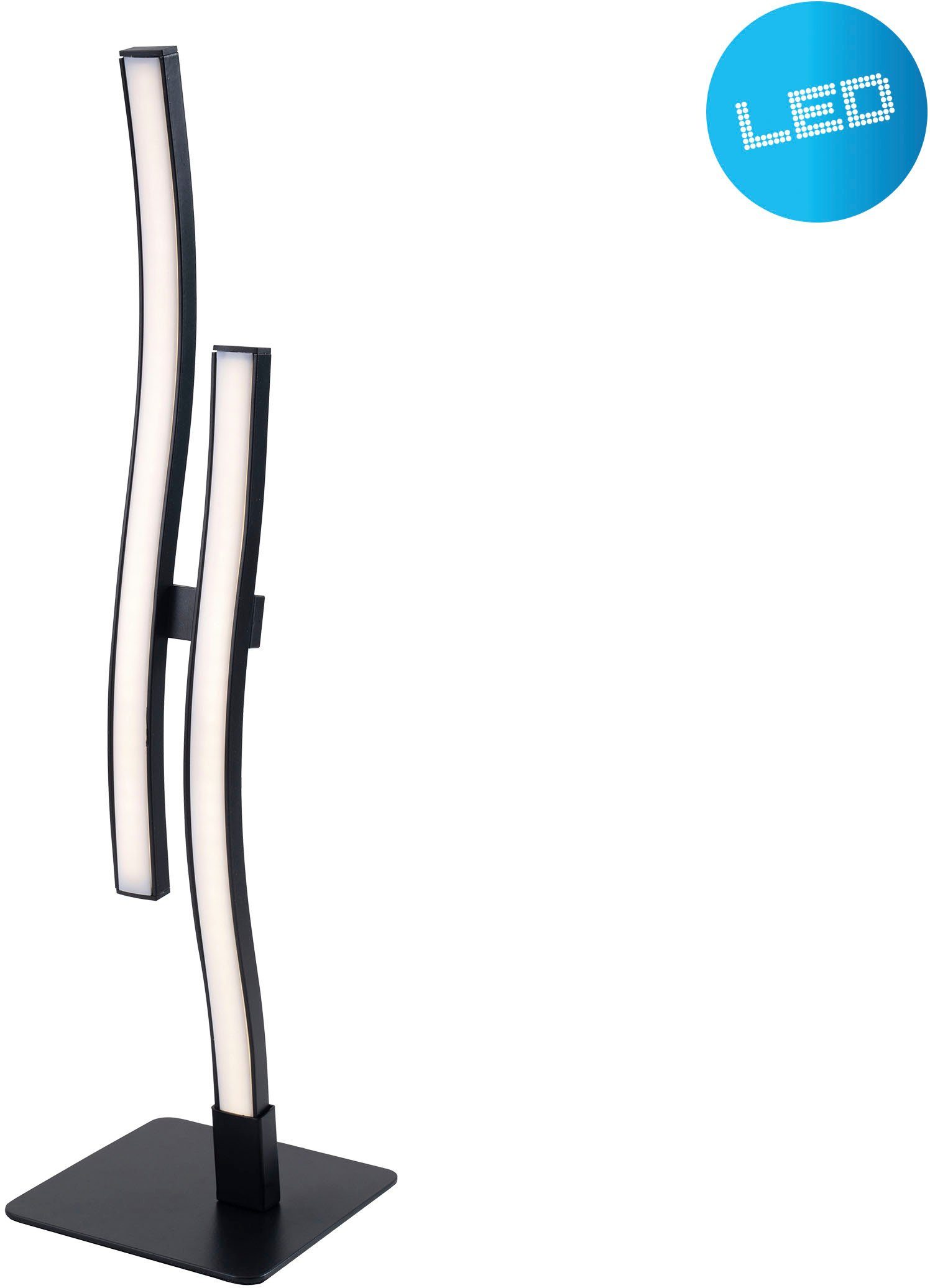 näve LED Tischleuchte Onda, Ein-/Ausschalter, LED fest integriert, Warmweiß, Tischlampe warmweiß, H: 44cm, 10W, schwarz-matt, IP20