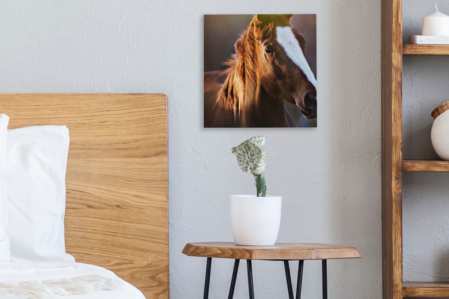 Licht - Leinwand Wohnzimmer Bilder für Schlafzimmer Leinwandbild OneMillionCanvasses® (1 St), Mantel, - Pferd bunt
