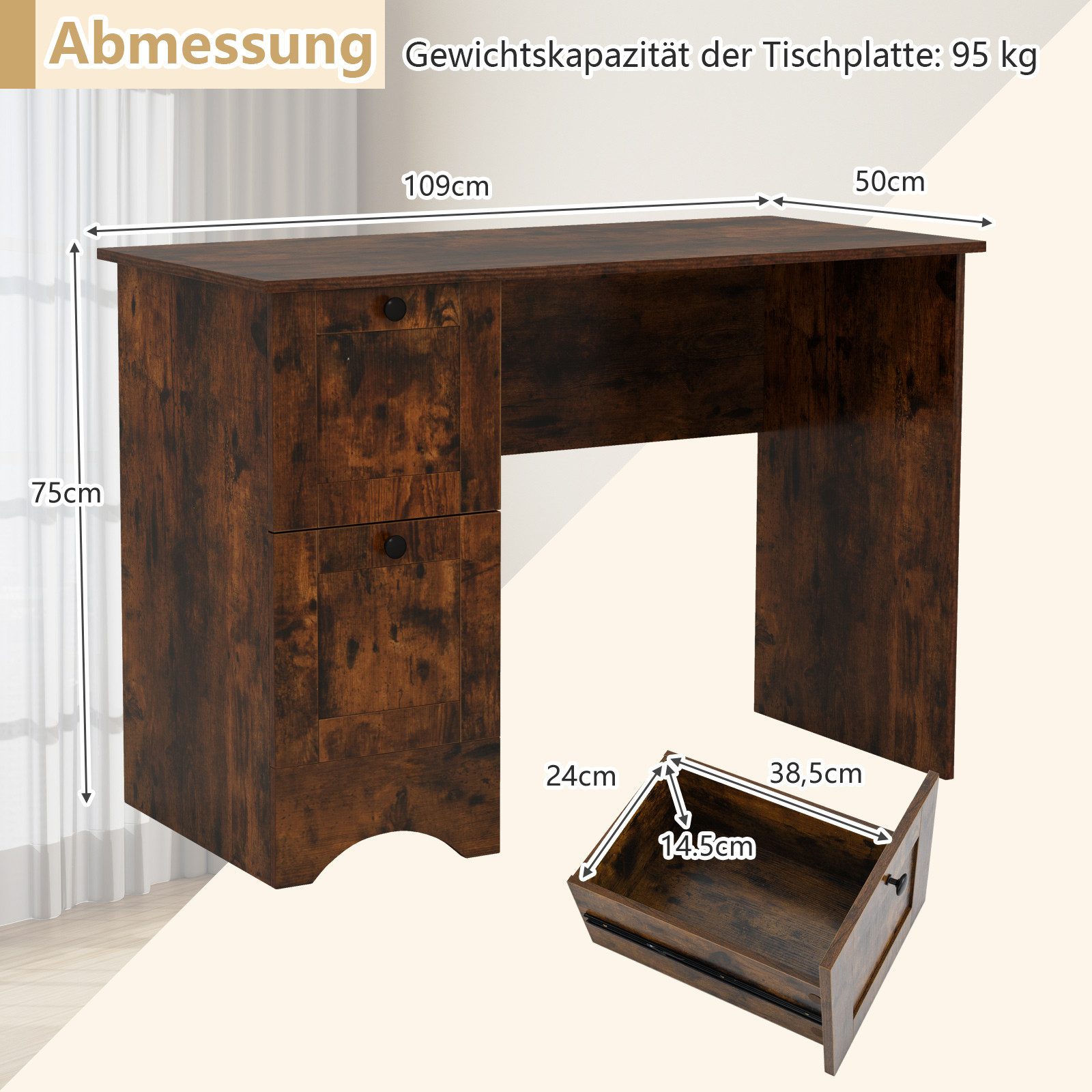 KOMFOTTEU Schreibtisch Computertisch, aus Holz mit günstig online kaufen