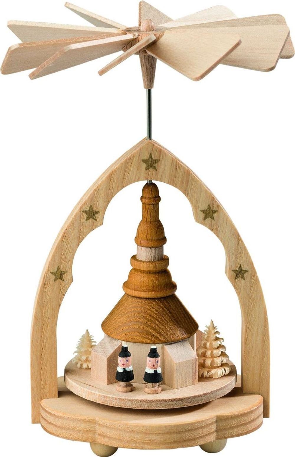 Richard Glaesser Weihnachtspyramide Wärmespiel Seiffener Kirche, Höhe 11cm, Handwerkskunst original Erzgebirge