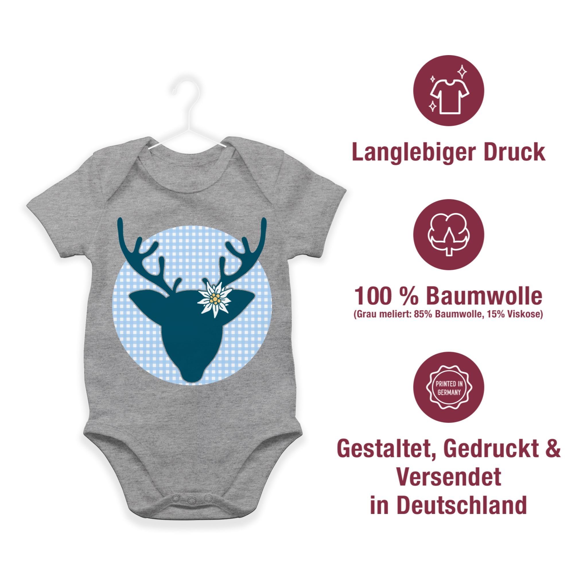 für Baby Mode Shirtbody Shirtracer meliert Outfit Grau 1 Hirschgeweih Hirsch Reh Oktoberfest