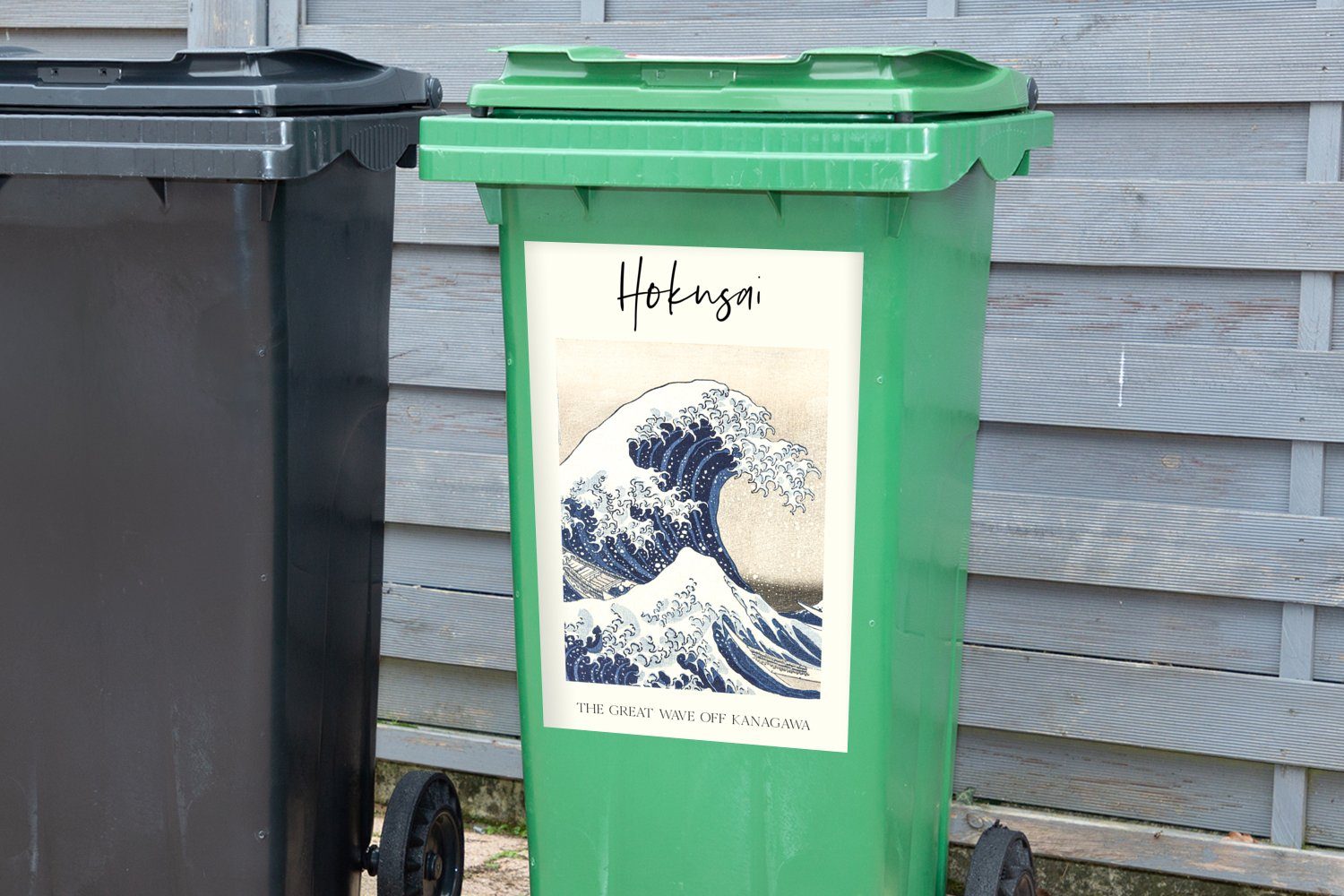 St), Kanagawa Mülltonne, - - Japanische MuchoWow Welle Abfalbehälter von Wandsticker Hokusai Mülleimer-aufkleber, Katsushika (1 Sticker, Container, Kunst große Die