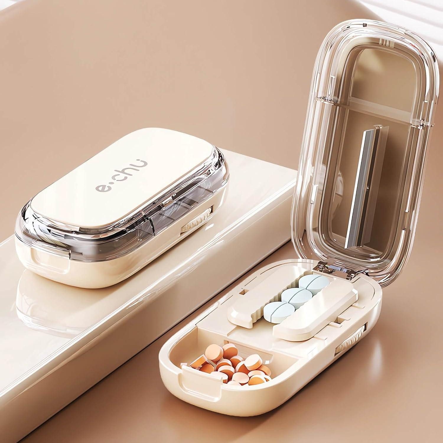 Ptyism Pillendose Tablettenteiler Pillenschneider für große und kleine Tabletten