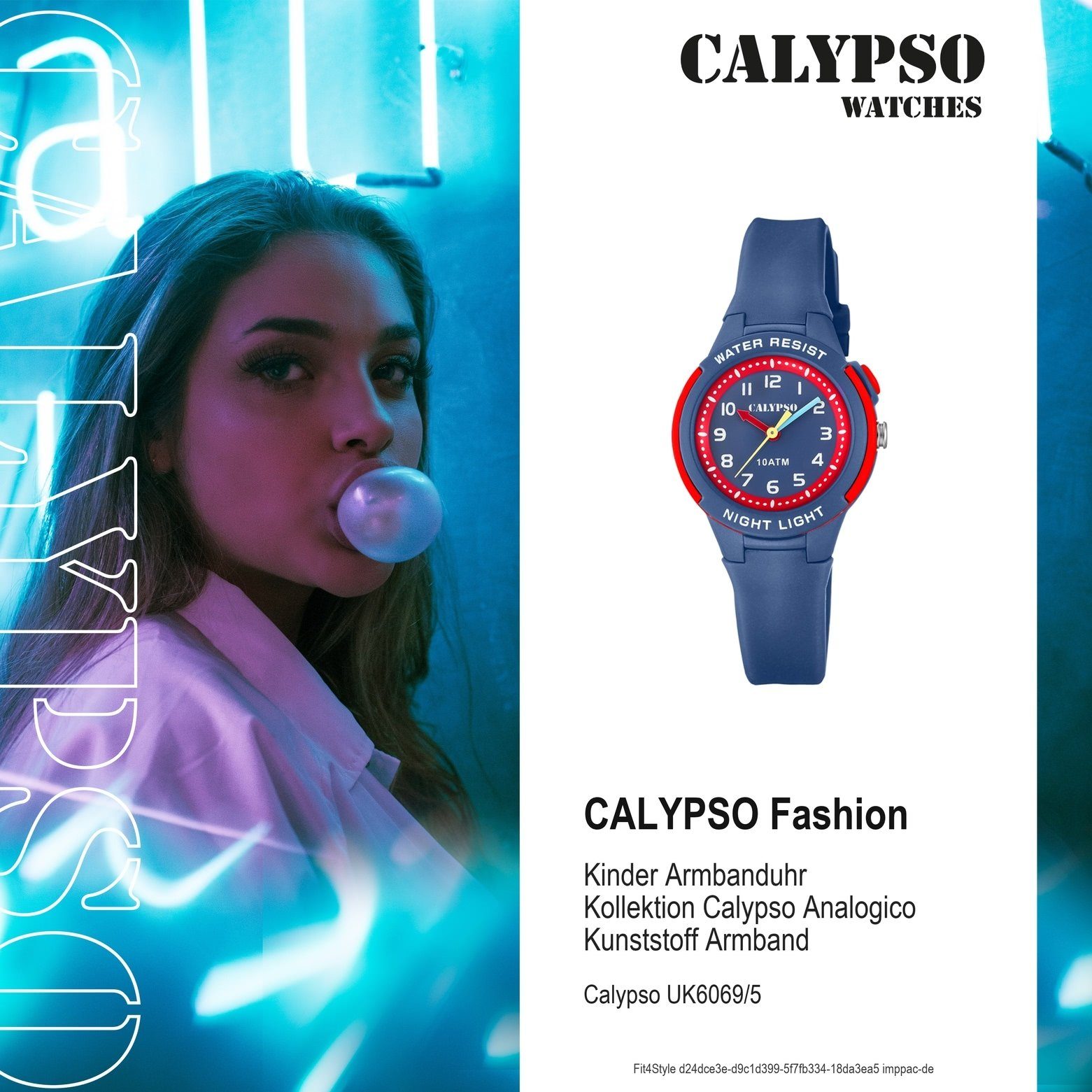 Calypso Uhr rund, Kinder Quarzuhr Kinder PURarmband CALYPSO WATCHES dunkelblau, K6069/5, Kunststoff, Fashion Armbanduhr