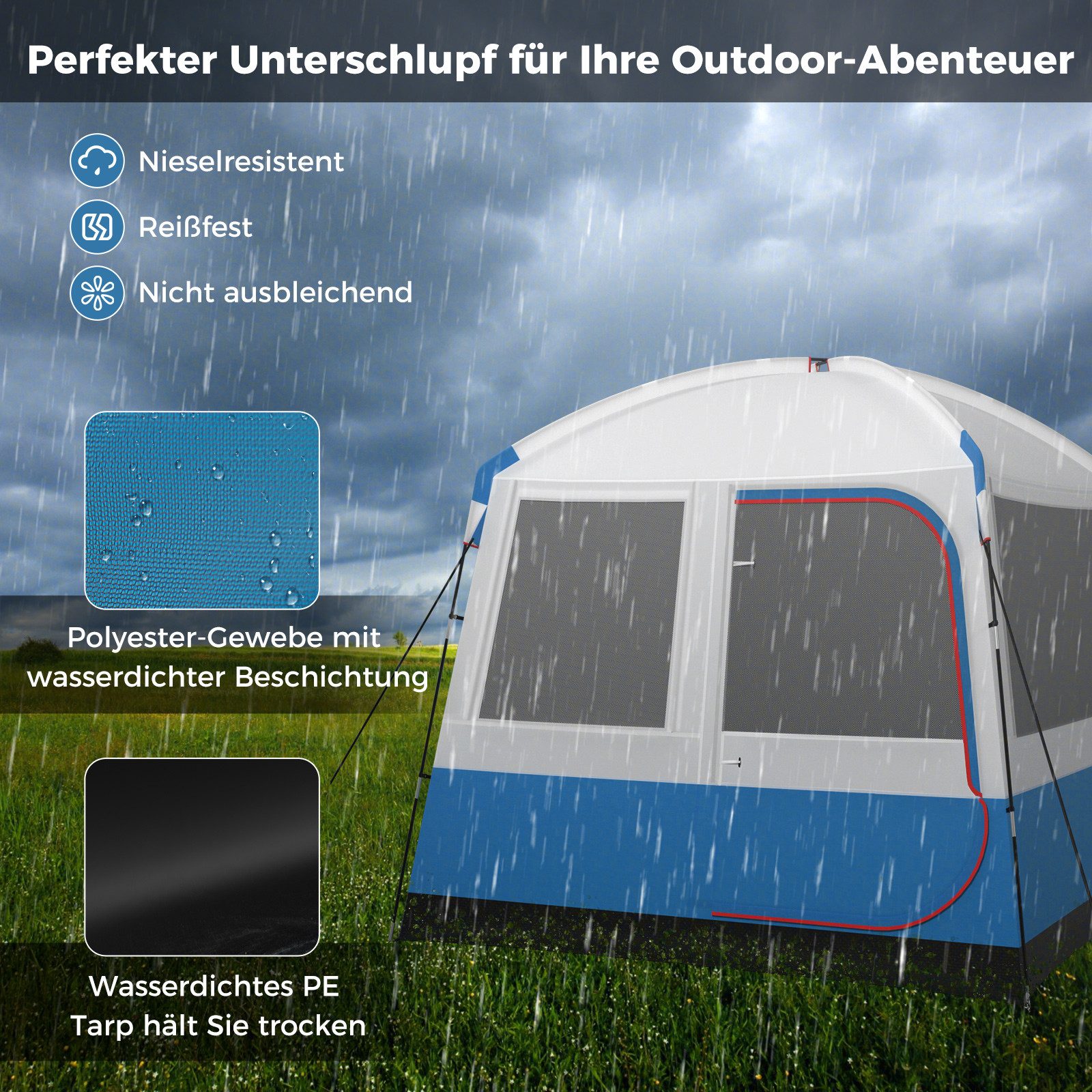 COSTWAY Kuppelzelt, Personen: 5, Campingzelt mit Bodenplane, wasserdicht