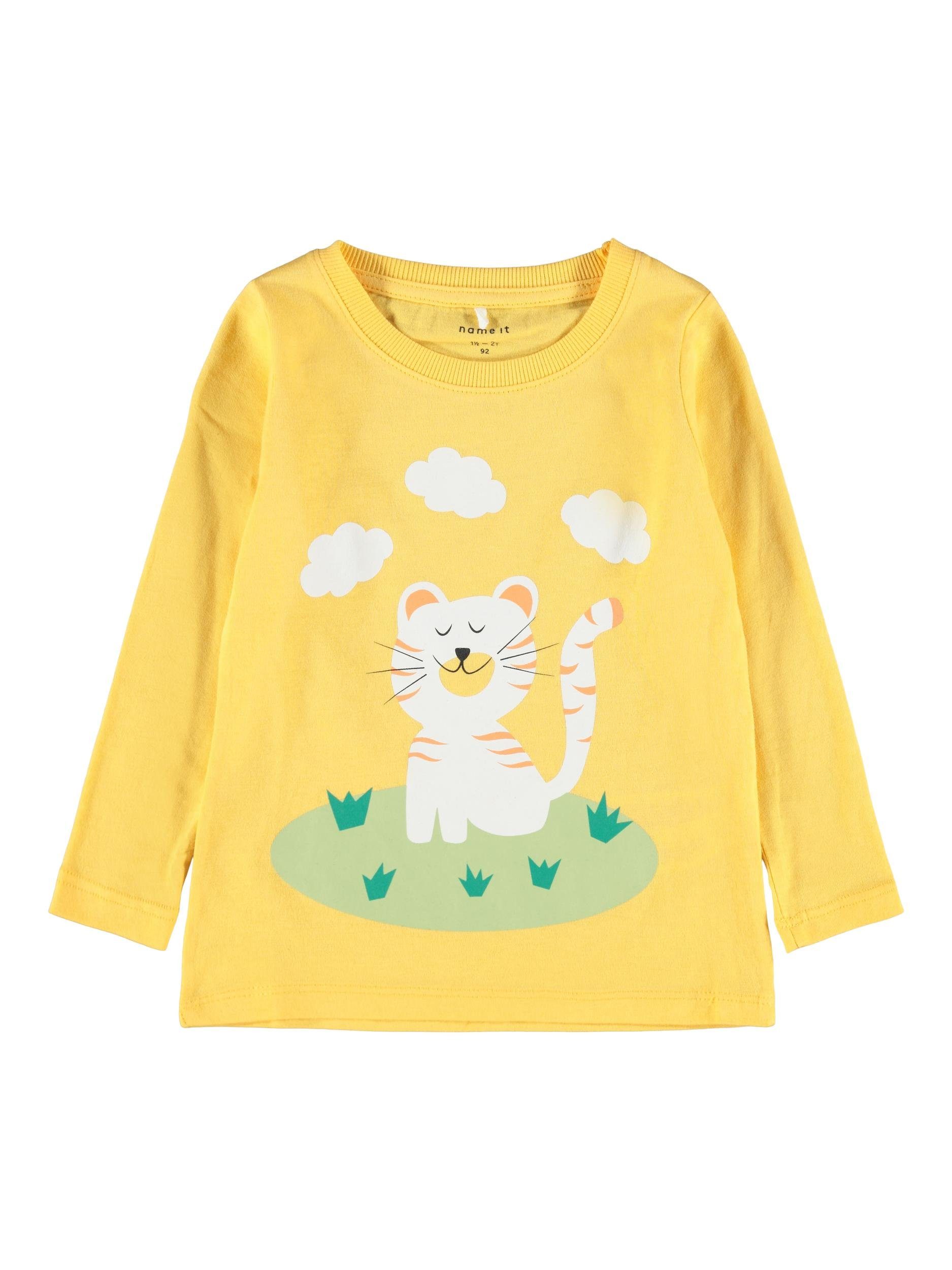 Name It Longsleeve Name It Mädchen Sweater mit langen Armen in gelb (1-tlg) aus reiner Baumwolle, mit Frontprint