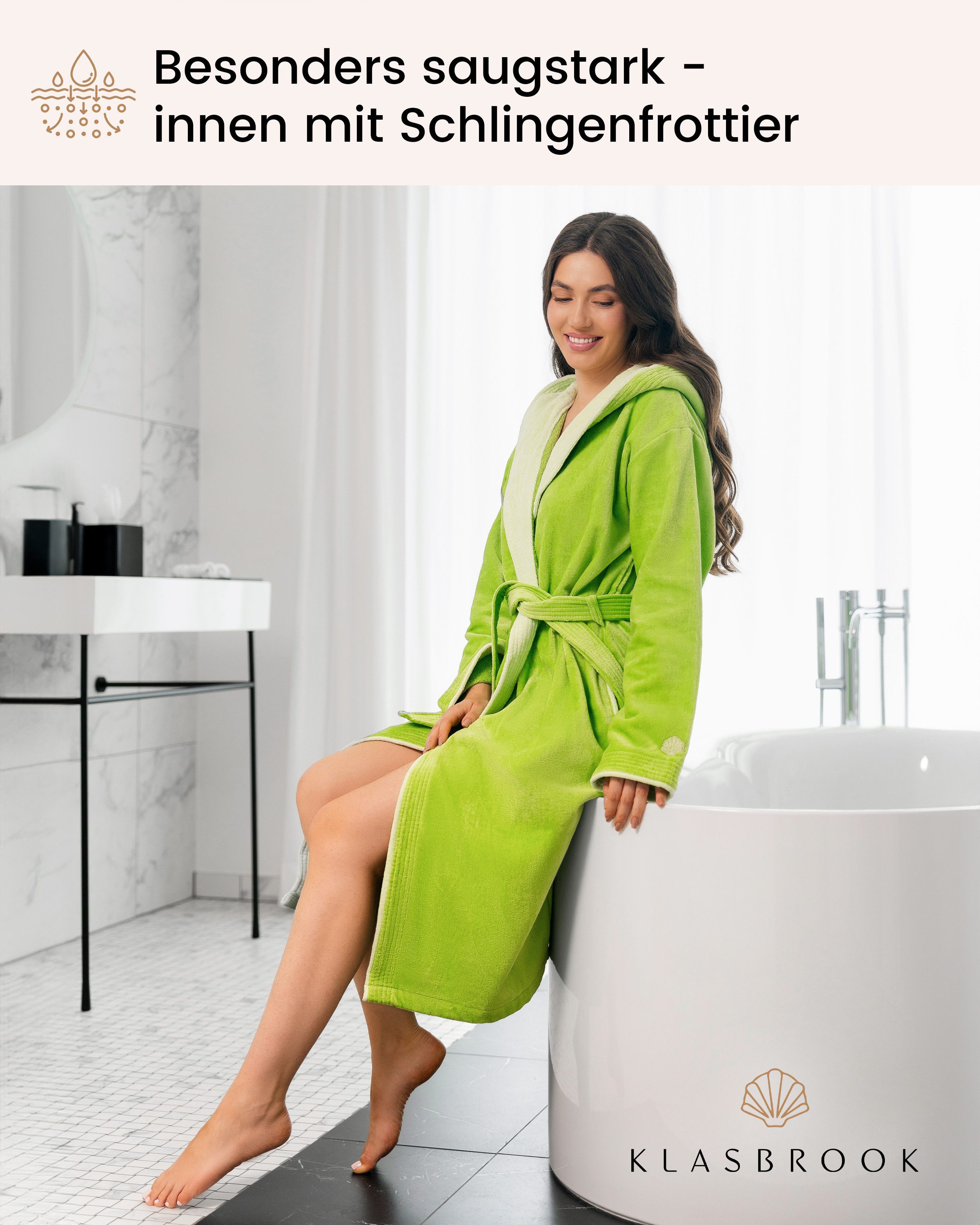 KLASBROOK Damenbademantel Lina, Kapuze, mit Kapuze aus 100% Baumwolle, Tasche mit Reißverschluss, flauschig – Bild 3 von 5