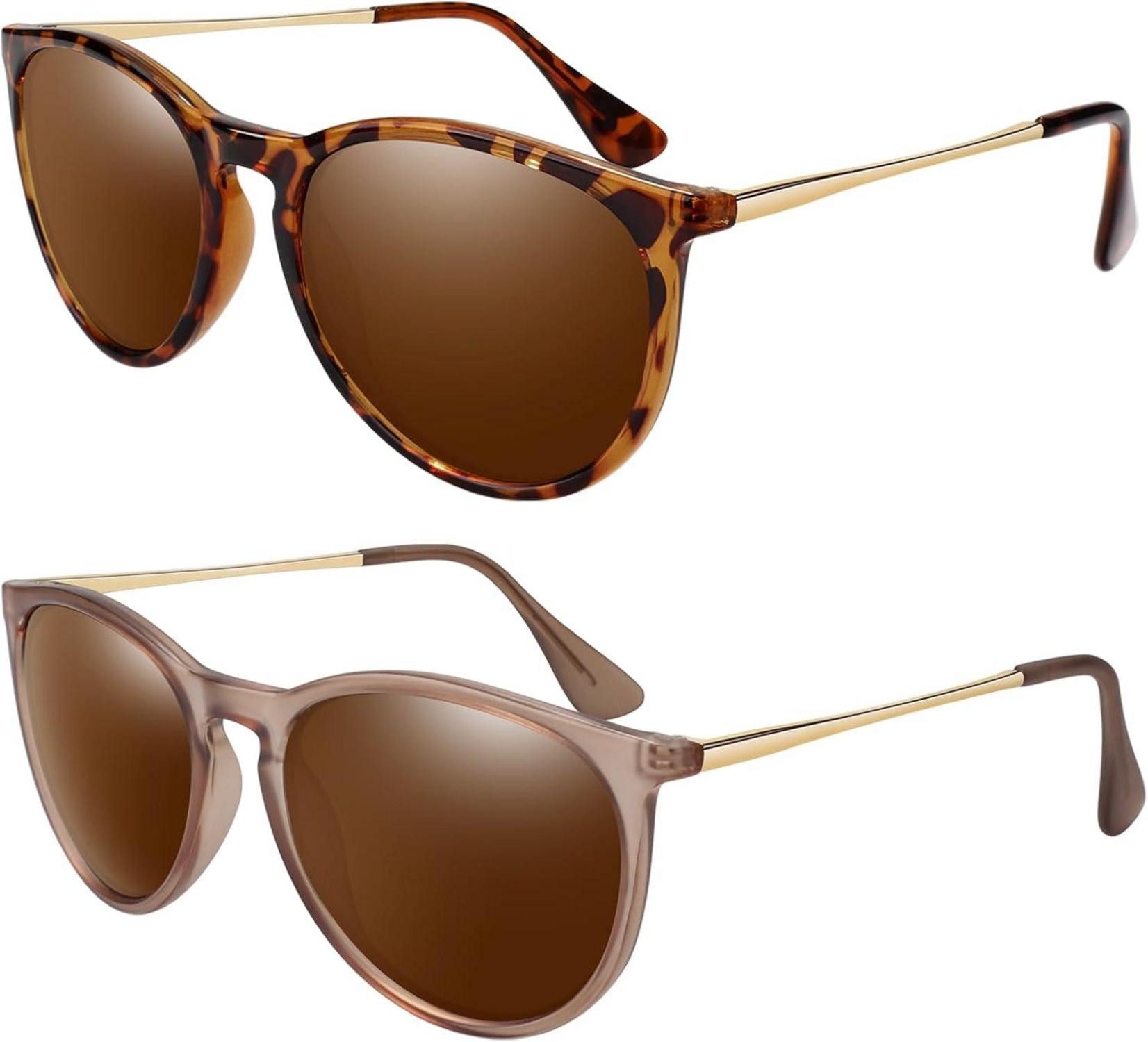 Retrosonnenbrille Damen Retro Sonnenbrille Polarisiert Rund Vintage Stil UV400 Schutz